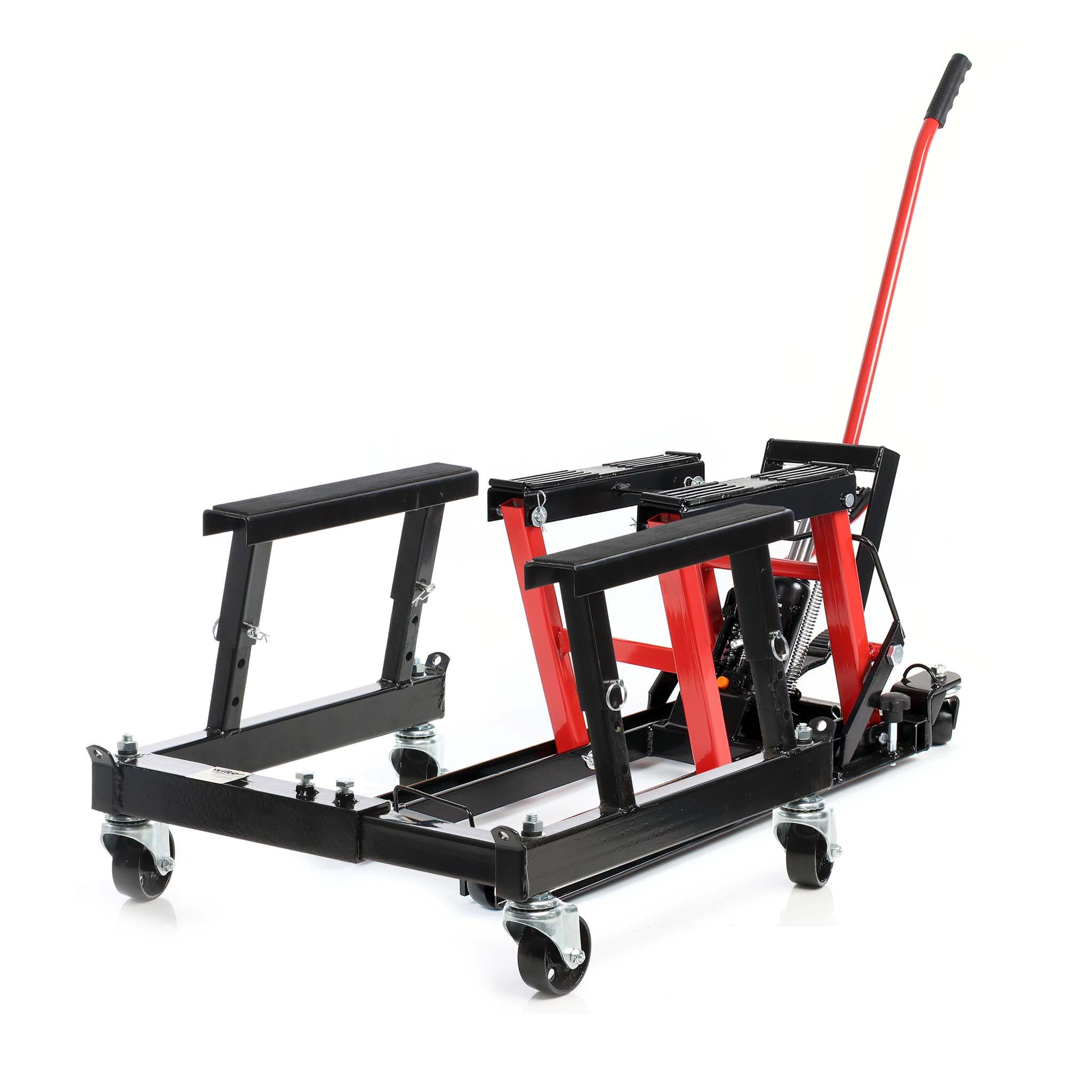Wiltec Kit Pont élévateur 680kg Plateforme élevatrice – Support Montage/Levage pour Moto ATV Quad + Cric Lève-Moto Mobile sur roulettes 680 kg
