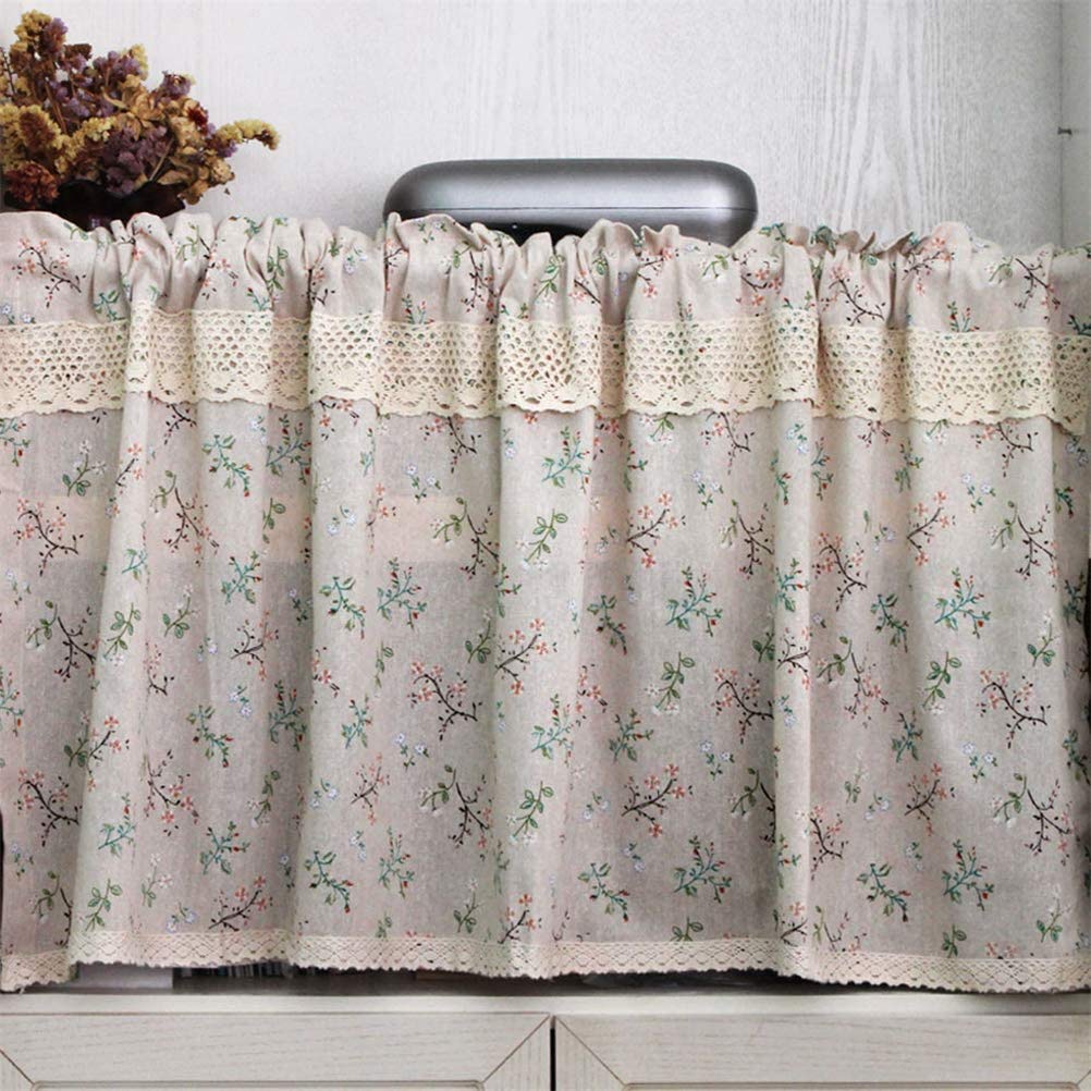 ACMHNC Short Curtain Floral Printed Pattern Valance Cafe Curtain Cotton Linen Rural Style Half Window Treatment for Kitchen Cupboard Bistro Coffee Shop,W x H 140x100cm