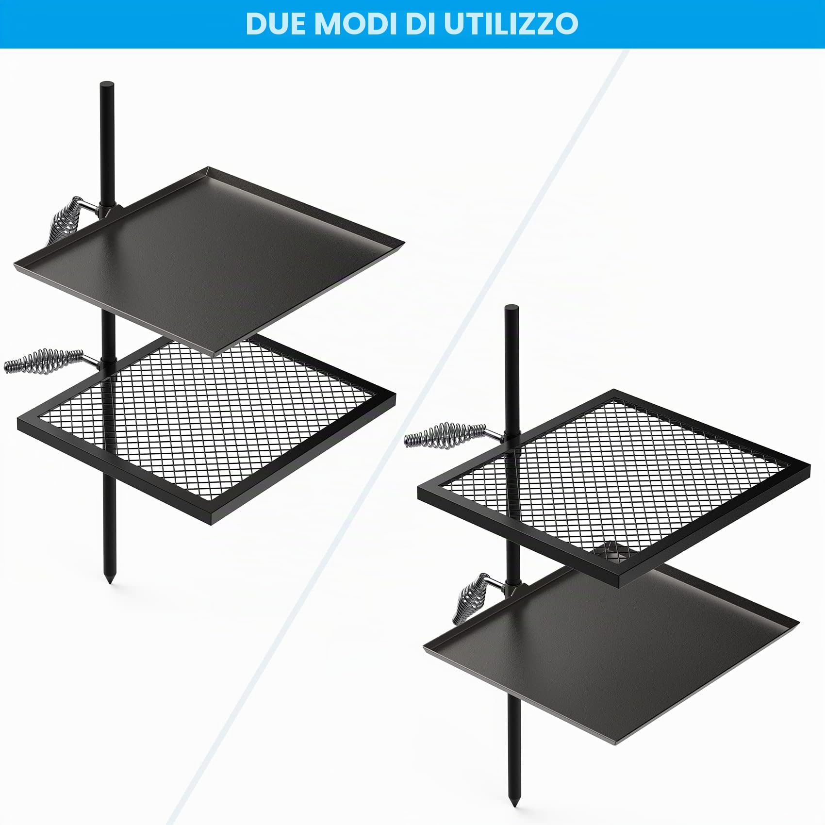 Onlyfire Grill da Campo Orientabile Regolabile, Griglia per Focolare con Griglia di Cottura, Piastra e Asta per Barbecue per Cucinare All'aperto su Fuoco Aperto, Campeggio e Picnic All'aperto