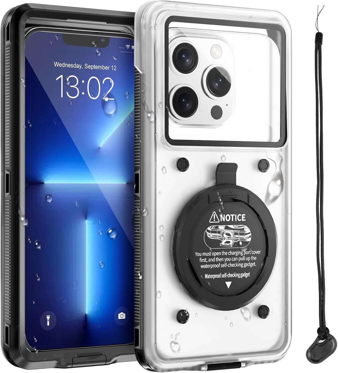 Beeasy Waterproof Mobile Phone Case IPX8 Universal Underwater Waterproof Mobile Phone Case Diving Swimming Self-Check Waterproof Phone Case for iPhone Samsung Google Xiaomi 6.9 Inch