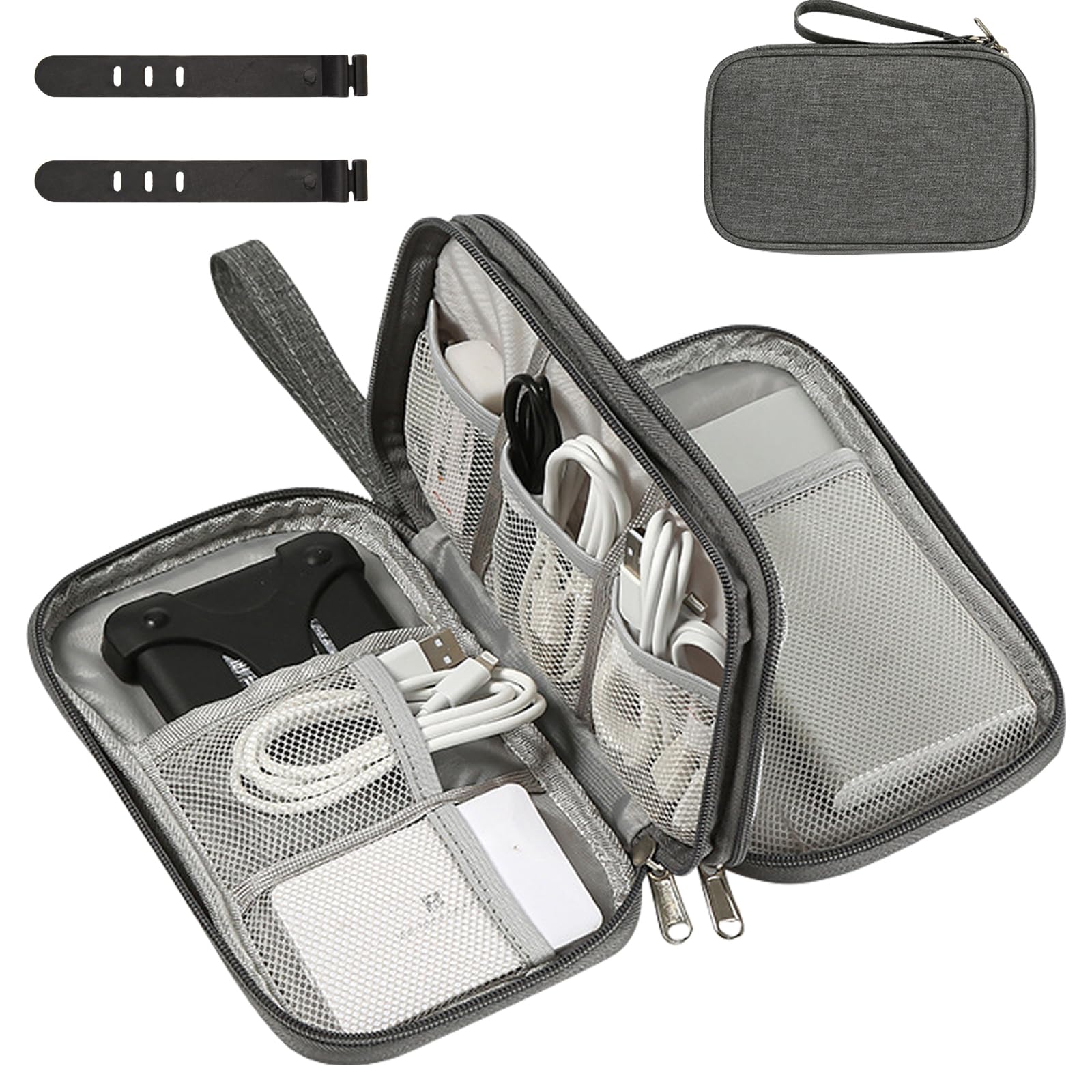 OdiuK Kabeltasche, Elektronische Tasche Universal Kabelorganizer Tasche, Tragbare Reisekabel Wasserdicht Doppelschicht Reise Elektronik Zubehör Taschen für Handy Ladekabel USB Powerbank (Grau)