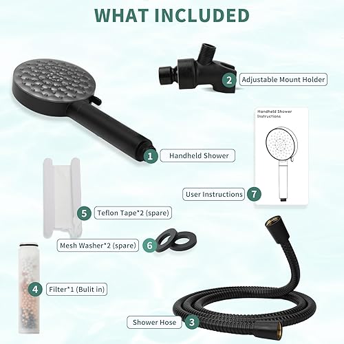 Miniatura 9 de Cabezal de ducha filtrado con mano, cabezal de ducha de alta presión con 6 modos de pulverización con filtros, cabezal de ducha desmontable, filtros