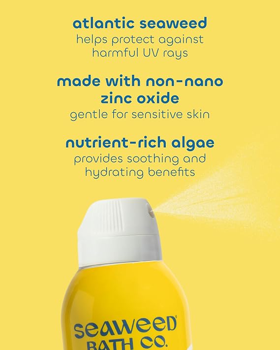 Seaweed Bath Co. Clear Moisture Mineral SPF 30 Broad Spectrum Sunscreen Spray - With Hydrating Algae, Coconut & Hyaluronic Acid - Non Aerosol, Tropical Scented Sunblock - 6 oz