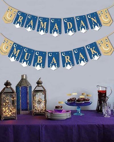 Miniatura 4 de Pancarta de Ramadán Mubarak - Decoraciones de Ramadán para el hogar Mubarak Kareem Decoraciones para suministros de fiesta