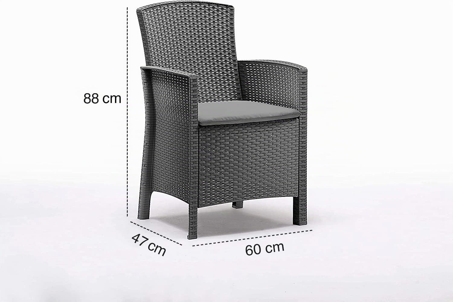 BICA Gastronomie Sessel Lido 2er Set Graphit – Wetterfeste Gartenstühle inkl. Sitzkissen – Hochwertige Rattan-Optik für Bistro, Café & Garten – CATAS-zertifizierte Objektmöbel – Made in Italy