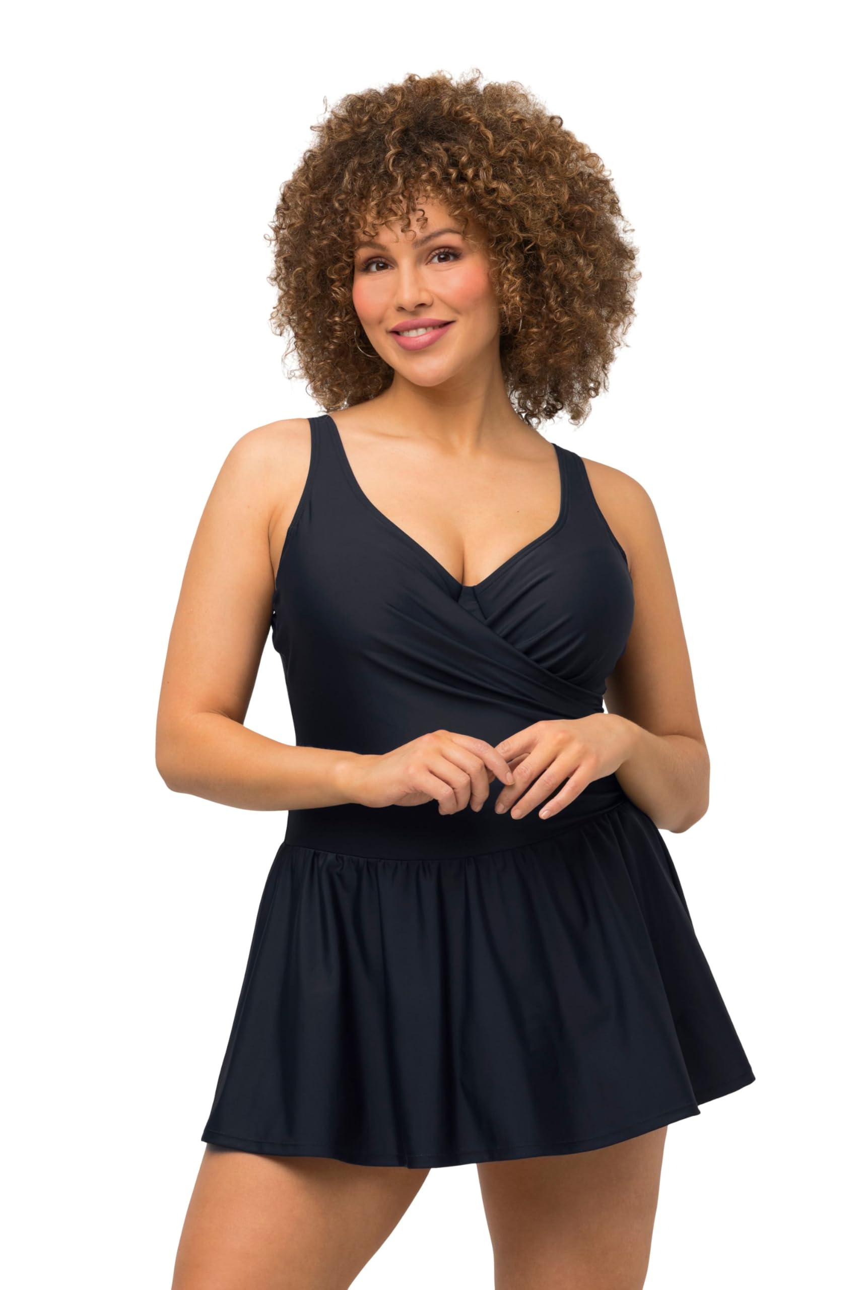 Ulla Popken Damen große Größen Übergrößen Plus Size Badekleid, Bügel, Softcups, Raffungen, recycelt 819145