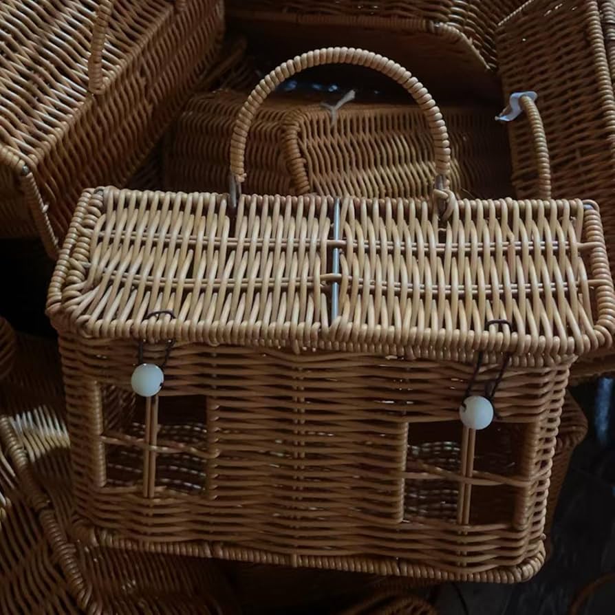 Rattan House Shaped Basket With Lid With Folding Handle For Picnics, Easter, Organizing, Storage | PH