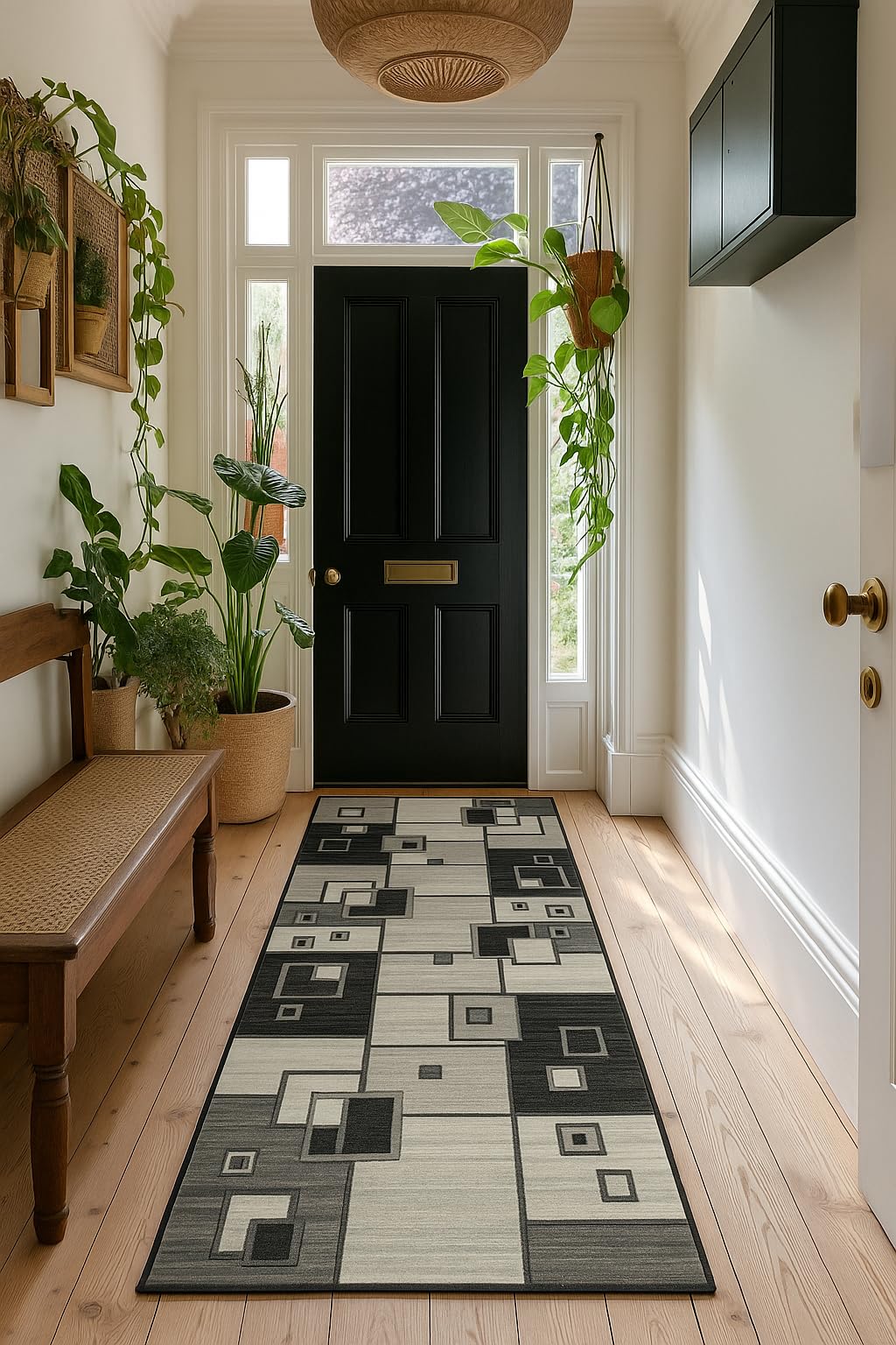 Rug Branch Montage 2' x 15' (2'3" X 15') Geometric Checkered Indoor Runner Rug, Modern, Grey Black - Living Room, Bedroom, Dining Room, and Kitchen