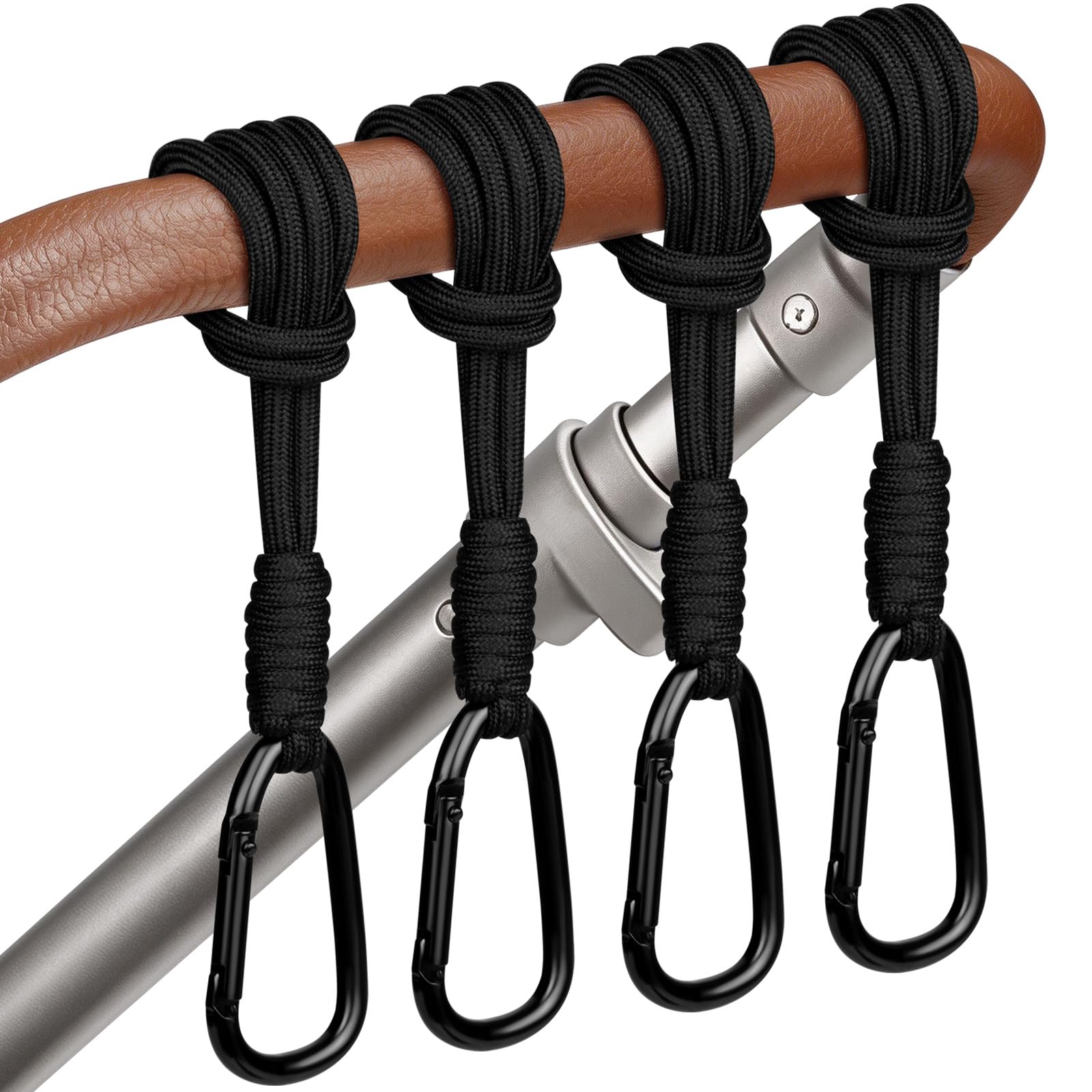 OSDUE Buggy Clips for Pram, 4PCS Aluminum Alloy Pram Carabiner Clips, Non-Slip Pushchair Accessories Baby Stroller Hook for Diaper Bags Handbag Wallets Shopping Bags, Black