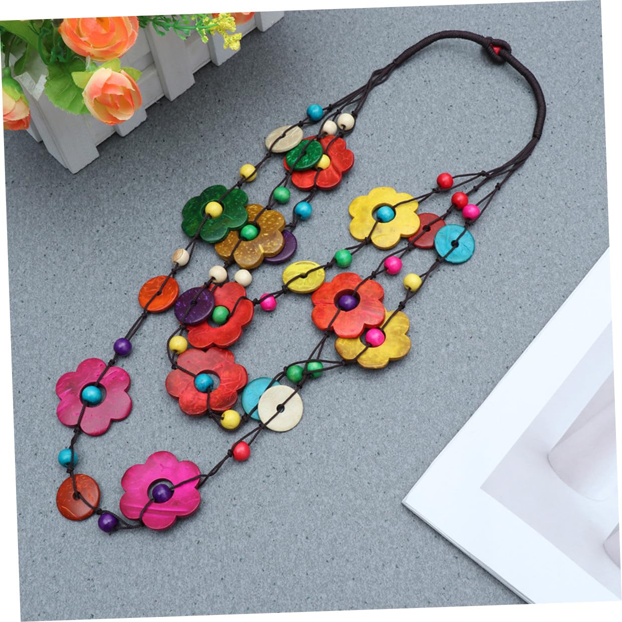 6pezzi Collana Etnica Bohemia Di Cocco Con Perle Colorati Per Occasioni Speciali e Festività