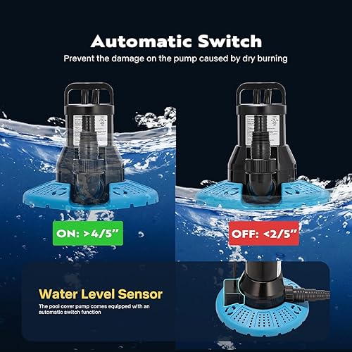 Miniatura 6 de VIVOHOME Bomba automática mejorada de 12 HP 3200 GPH para cubierta de piscina, bomba de agua sumergible de 115 V con cable de alimentación de 25