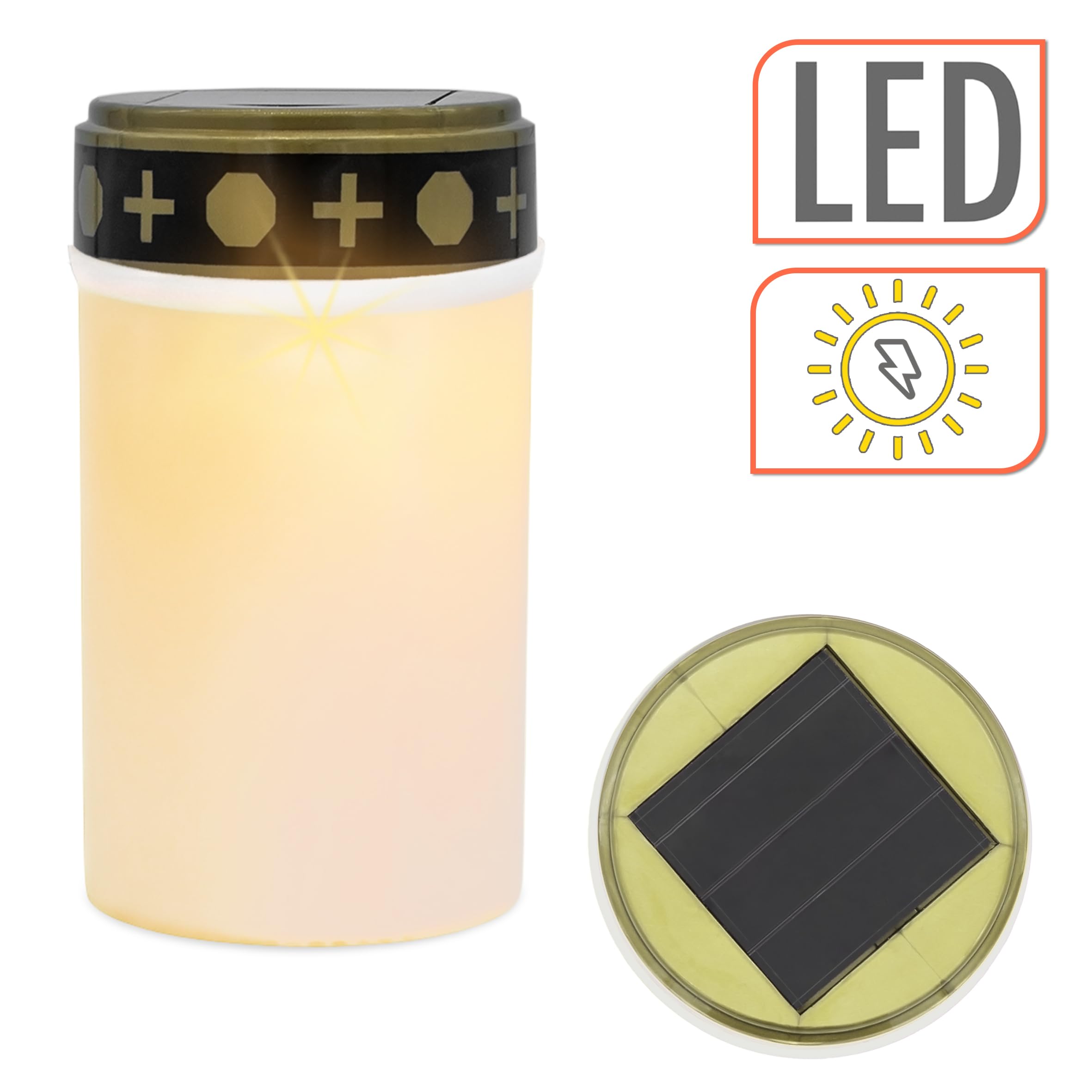 Znicz solarny LED z efektem migotania, zestaw 2 szt. – białe – ciepła biel z ostrzem do wbijania w ziemię – świeca pamiątkowa żałobna, latarnia nagrobna, dekoracja na grób, zasilana energią słoneczną