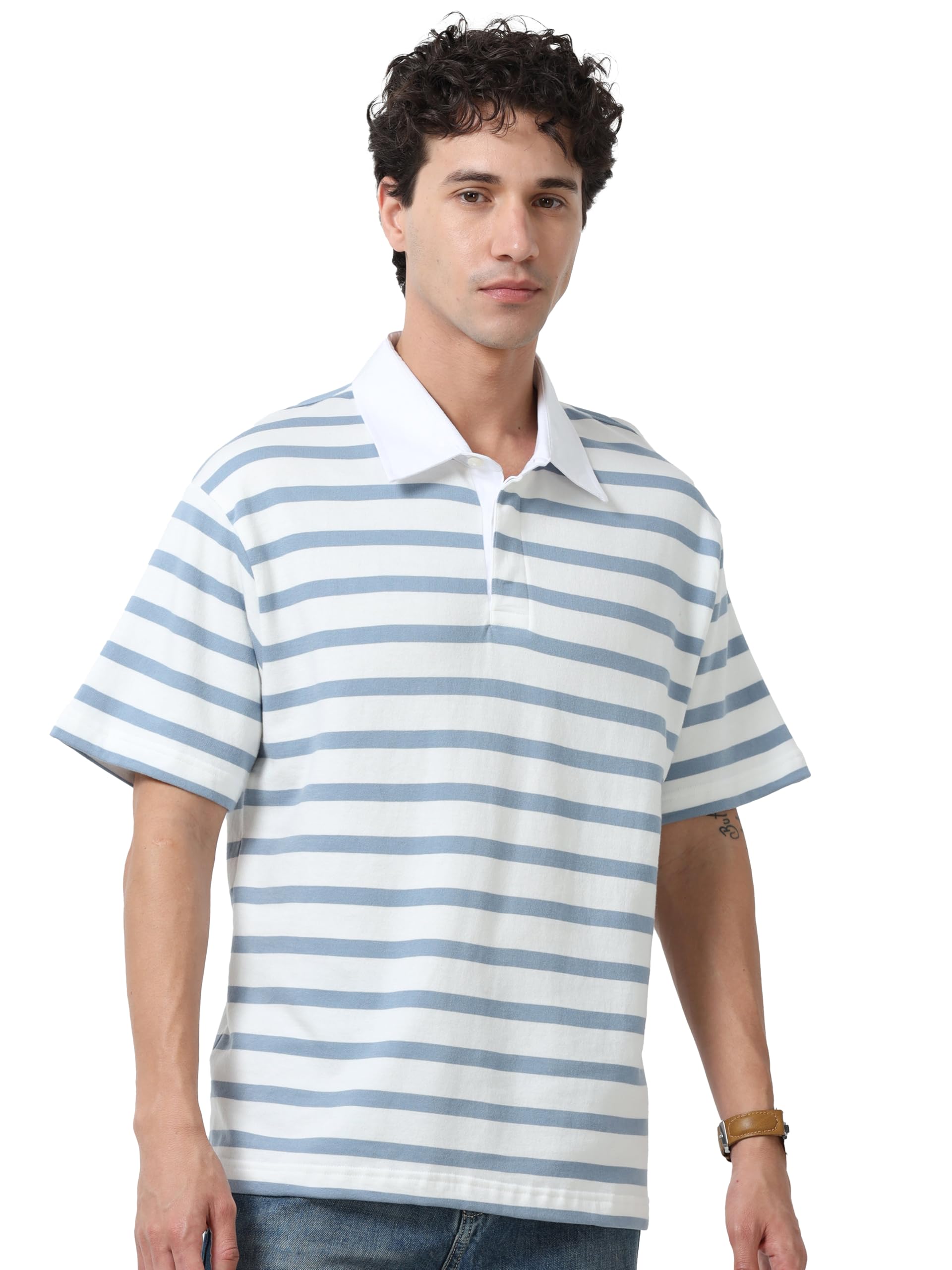 Calla Oversized Striped Polo T Shirt-image-25