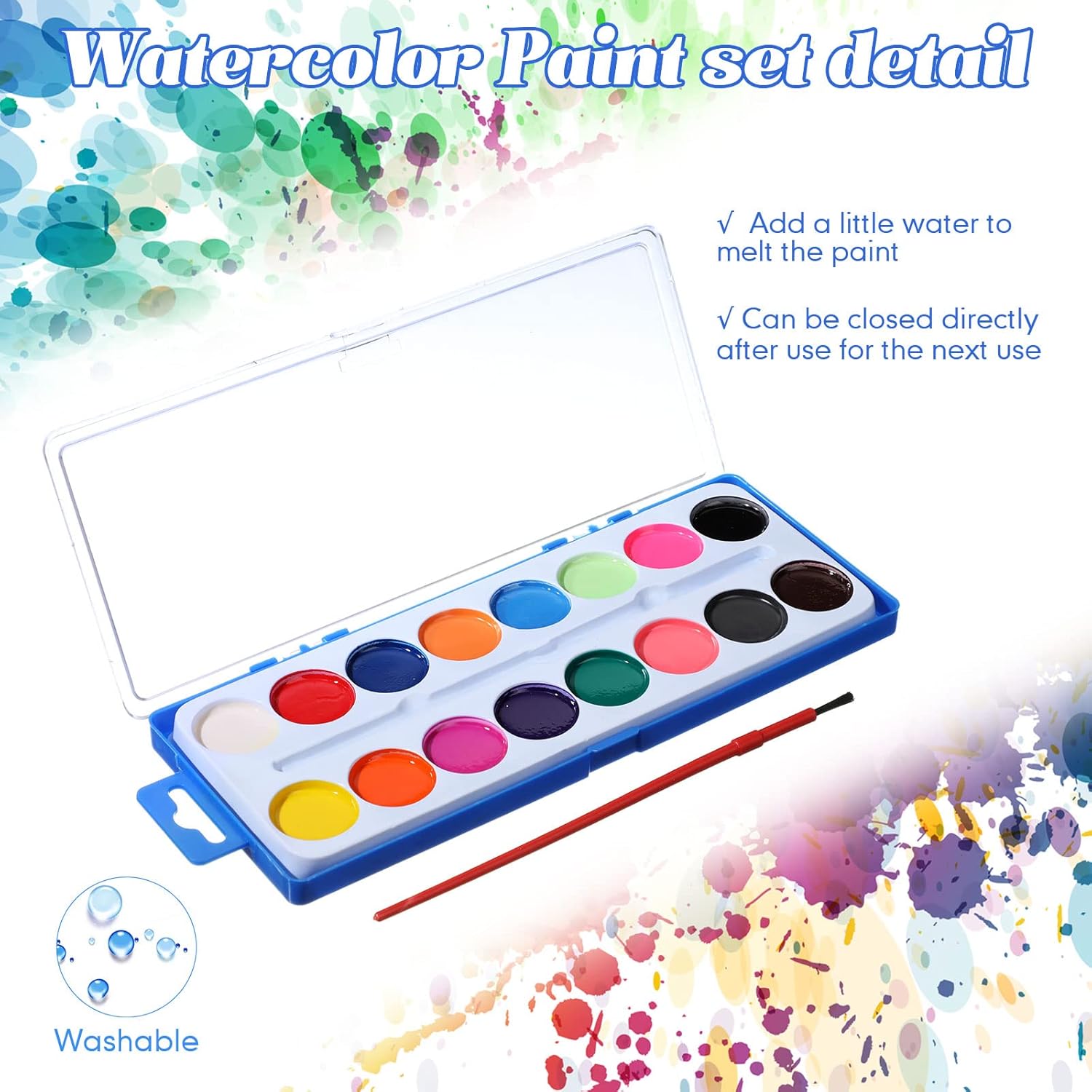 (((pack 3)) Watercolor Paint Set 16 Colors Washable Watercolor Paint Bulk Art Paints with Paint Brushes for Kids and Adults Art Activities, Home Classroom Painting Accessories