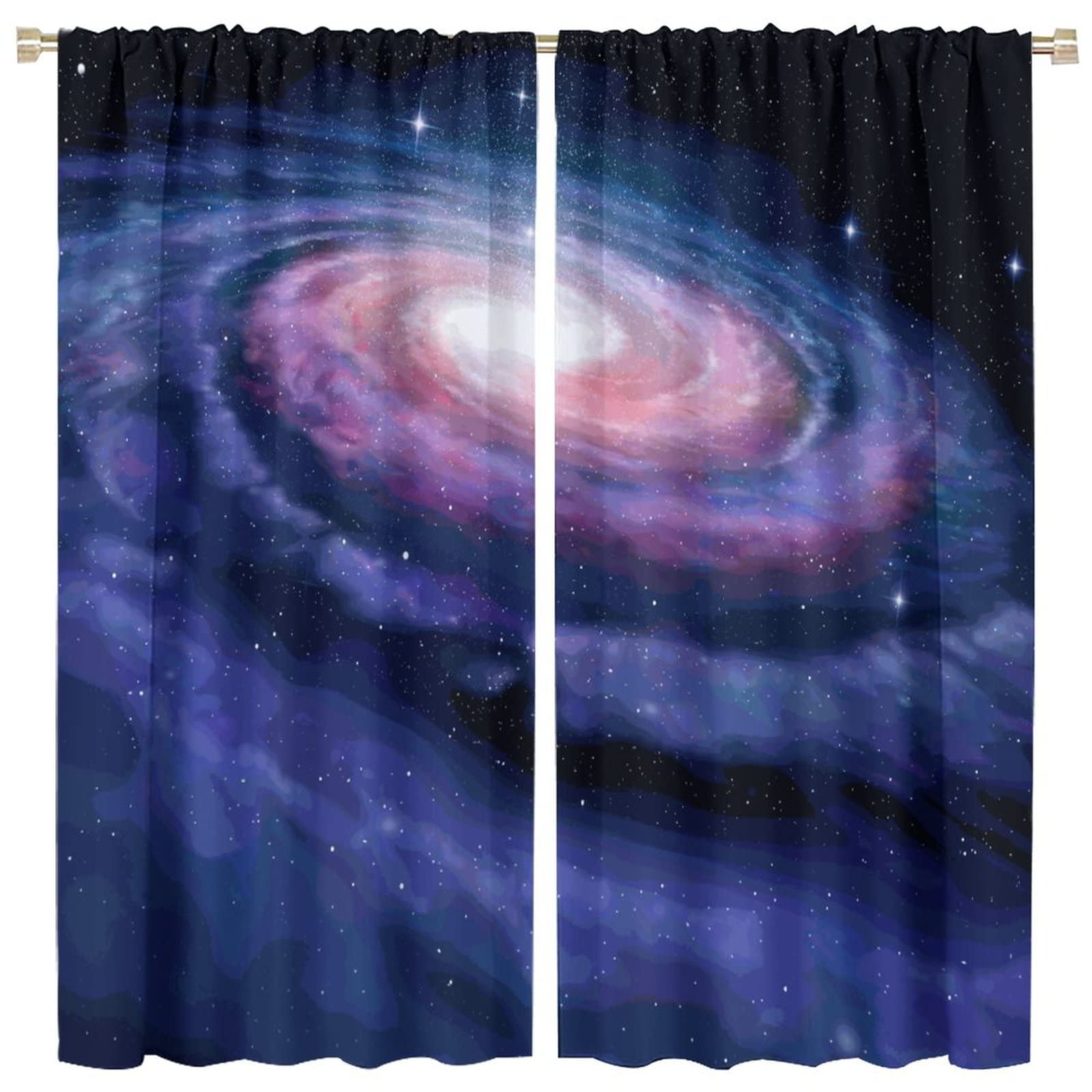 Galaxy Curtains Nebula in Outer Space Spiral Stardust Mist Cloud of Dust Planetarium Astronomy Art Window Drapes for Living Room Bedroom 2 Panel 42W×45L Inch