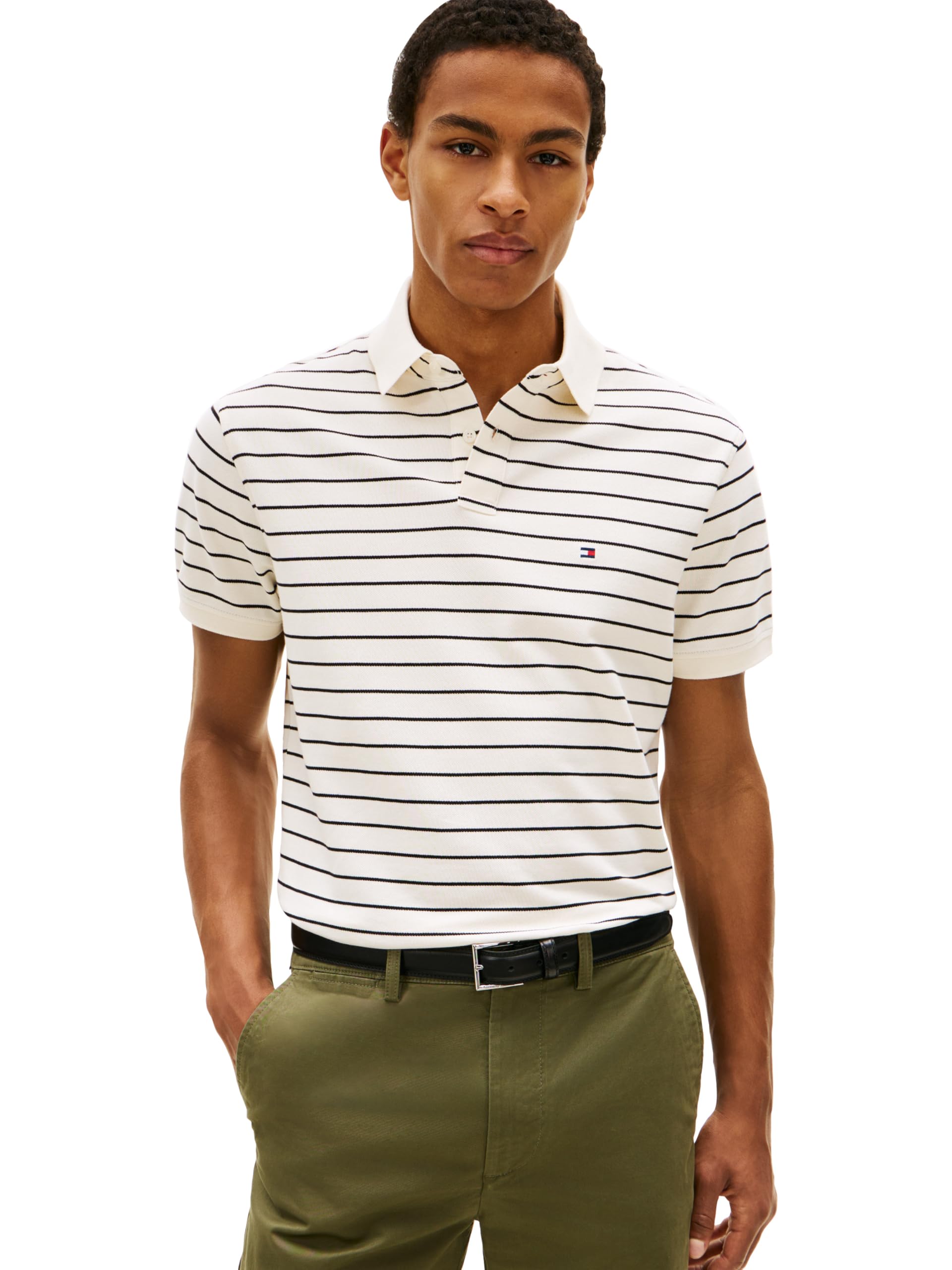 Tommy Hilfiger Men's Short Sleeve Polo Shirts in Classic Fit with Stretch and Organic Pique Cotton
