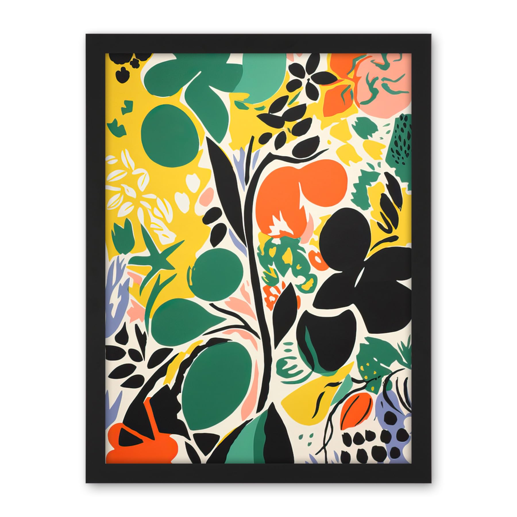 Artery8 Henri Matisse Inspired Botanical Garden Acrylic Painting Abstract Bright Shapes Artwork Framed Wall Art Print 18X24 Inch