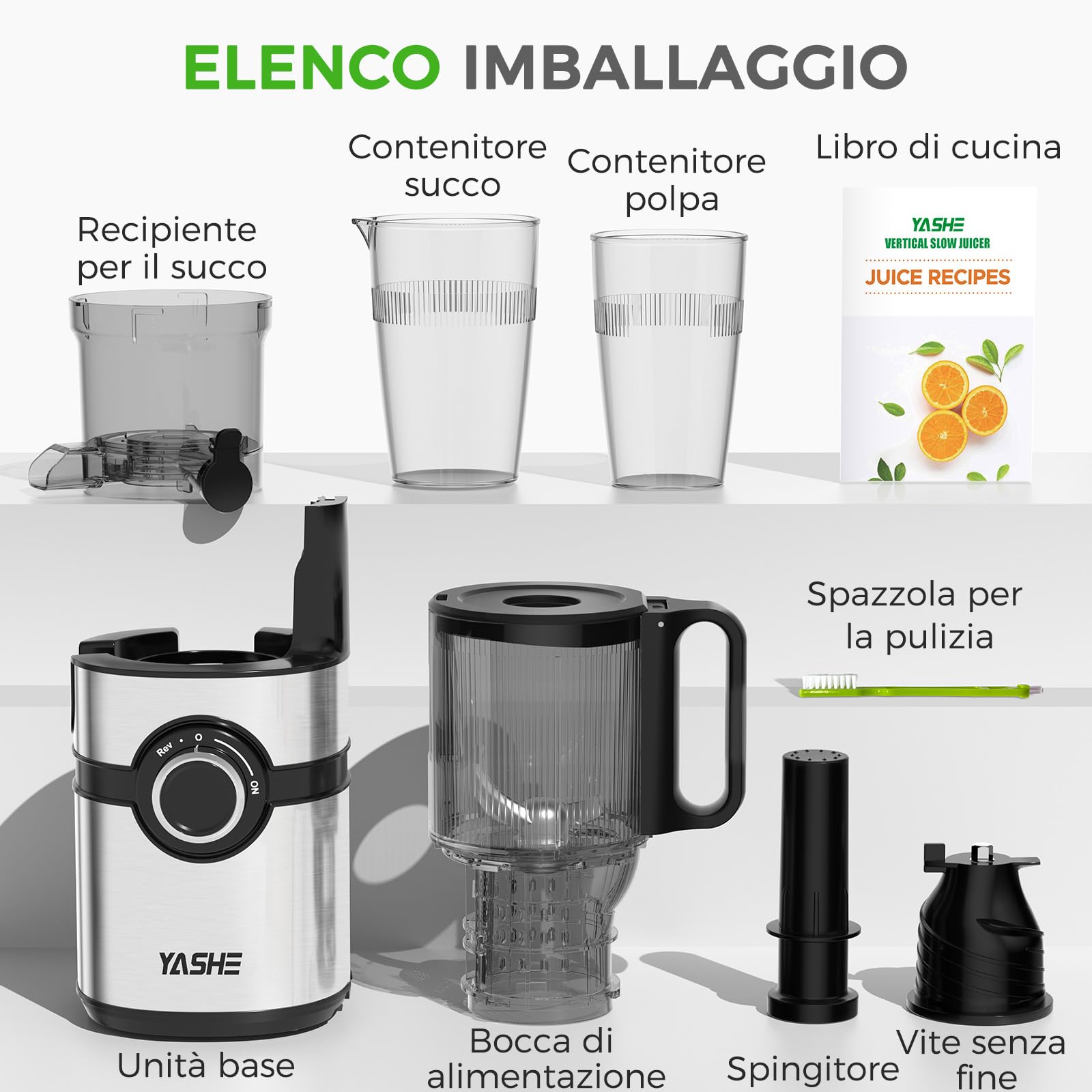 Estrattore di succo a freddo, YASHE juicer machine con ampio tubo di alimentazione da 12,7 cm per frutta e verdura intere, spremiagrumi con autoalimentazione, alta resa di succo, facile da pulire, ner