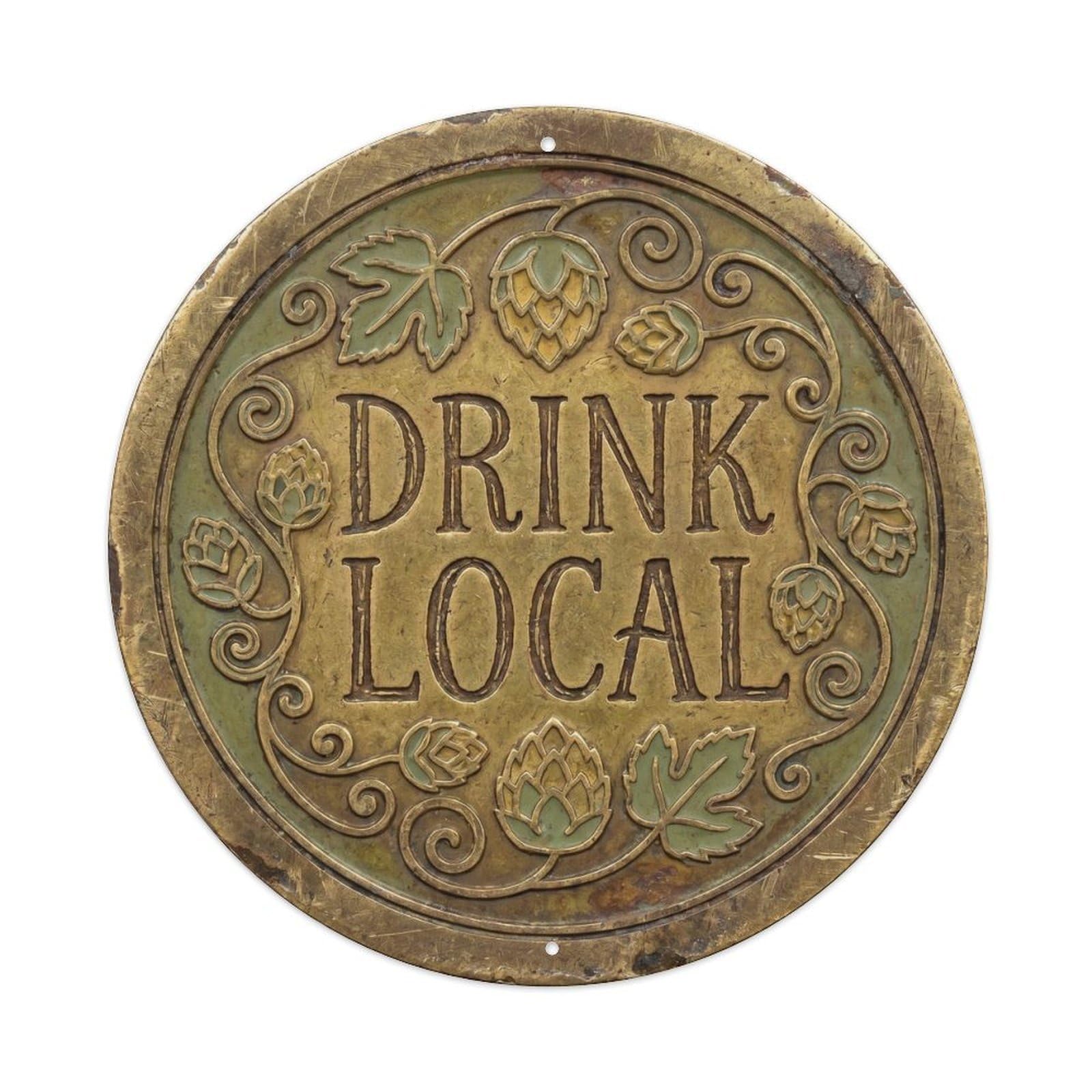 Cmhok Vintage Style Drink Local Vintage Round Bar Decor Retro Slogans Metal Tin Sign Plaque Wall Decor For Cafe, Club, Garden Round Metal Poster 8X8inch