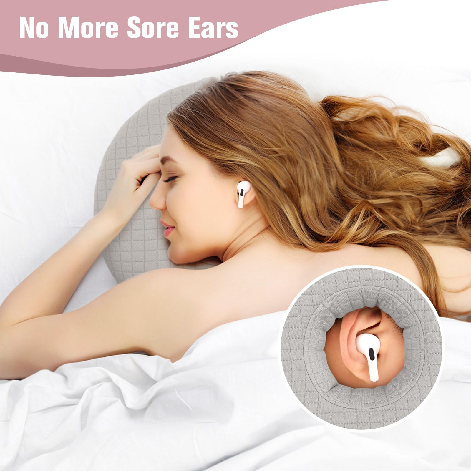 RoamReady Ear Piercing Pillow for Side Sleepers Ear Pillows with Holes for Pain Earring Inflammation Pressure Sores - Image 2