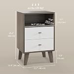 HOMCOM Nightstand Set of 2, Bedside Table with 2 Drawers and Open Storage, Modern End Table for Bedroom, Grey Brown
