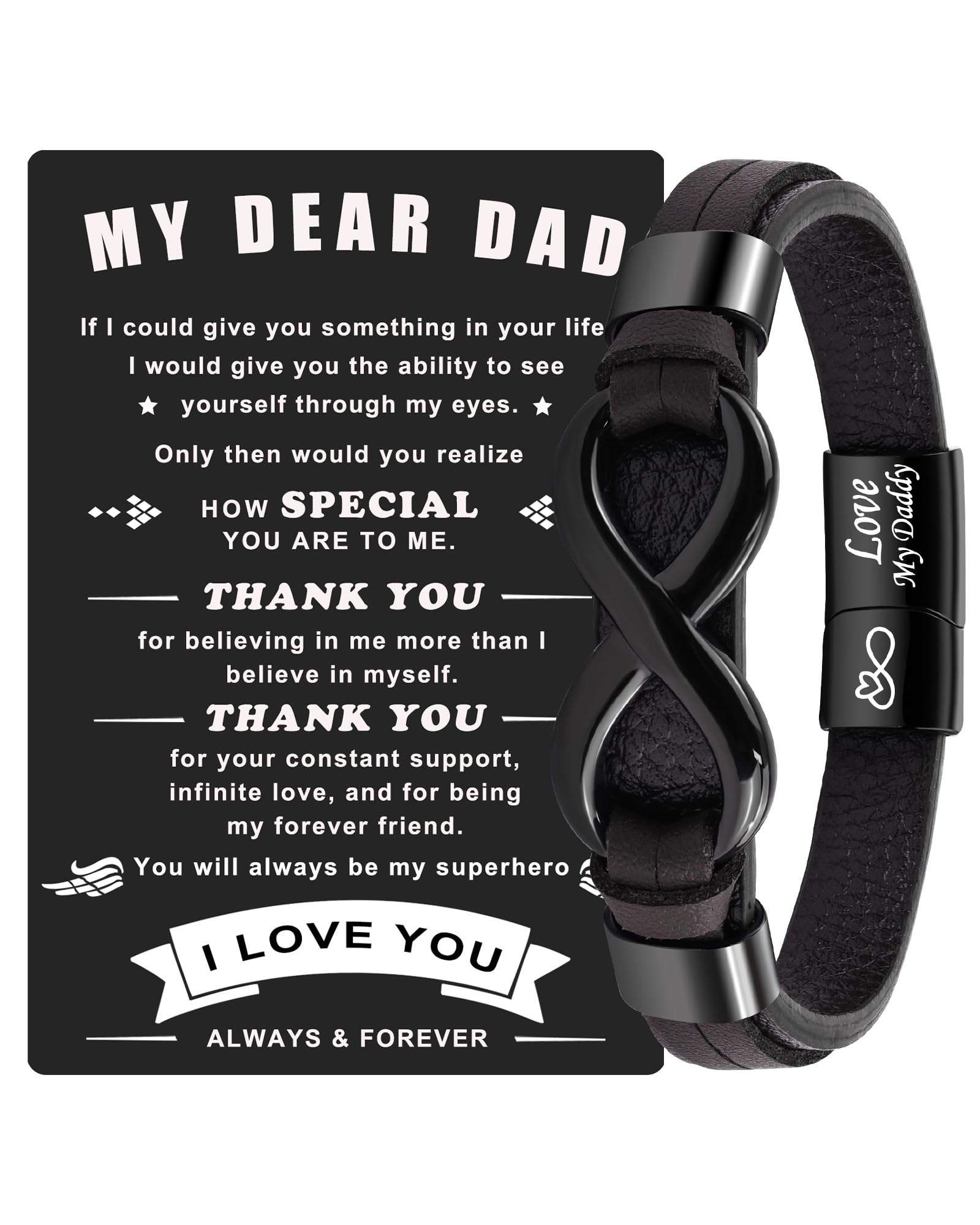 VGWON Mens Infinity Knot Bracelet Christmas Gift for Him To My Man Son Dad Leather Bracelet I Love