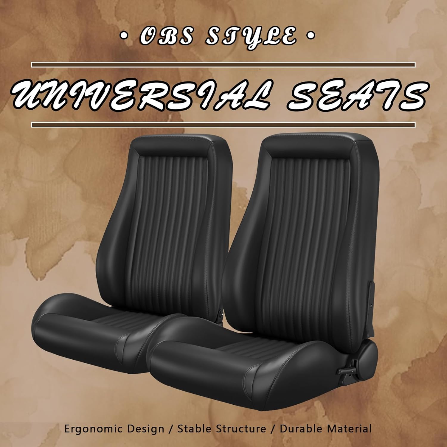 2Pcs Universal Classic PVC Reclinable OBS Style Seats Low Back Bucket Seats with Dual Sliders Not Including Seat Bracket (Black B)