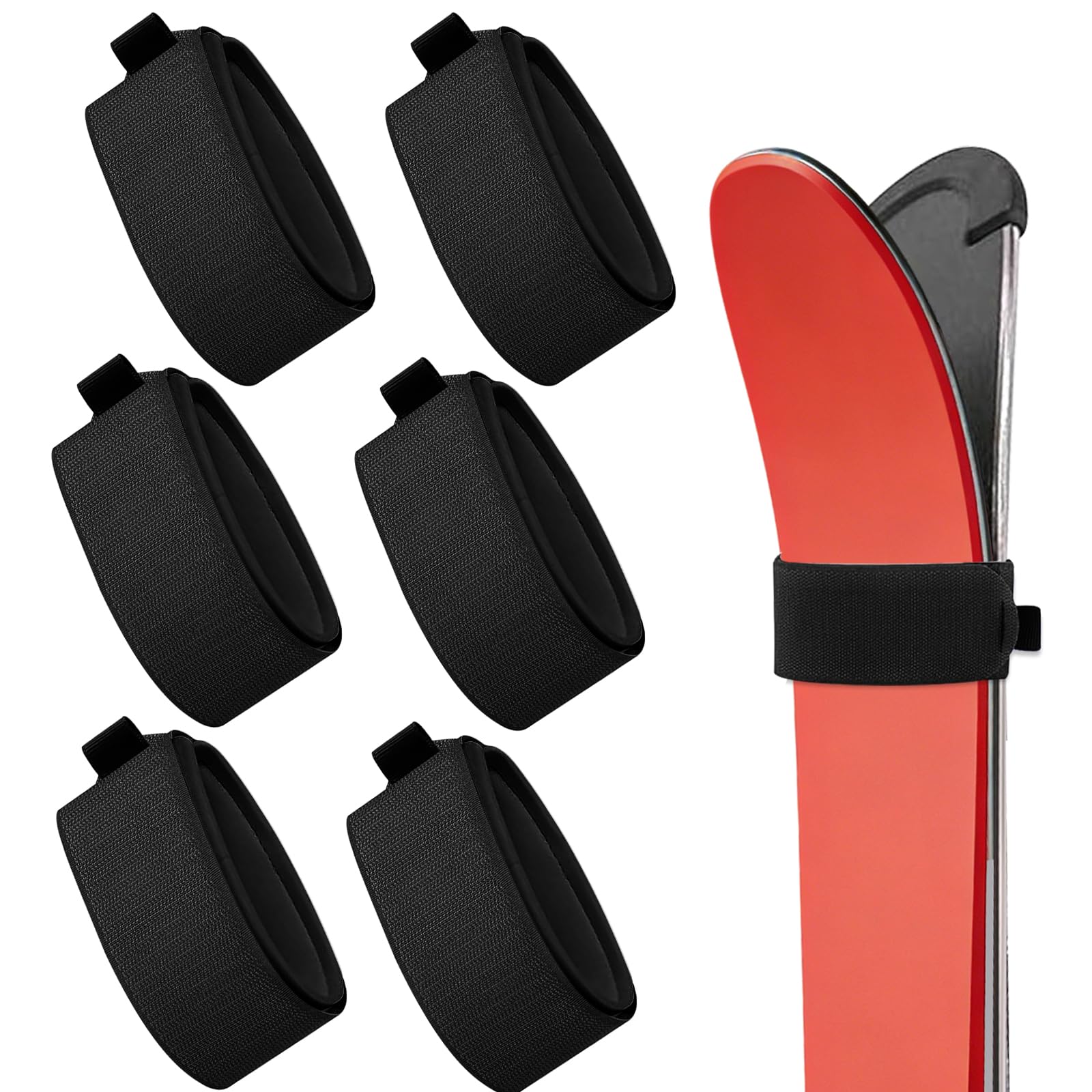 6 Pezzi Cinghie da Sci Regolabile, Cinghie da Sci, Versatile Fasce di Fissaggio per ski, Regolabili Fascette da ski in Eva Fascette da Scis, Accessori per Il Trasporto di Scis e Bastoncini