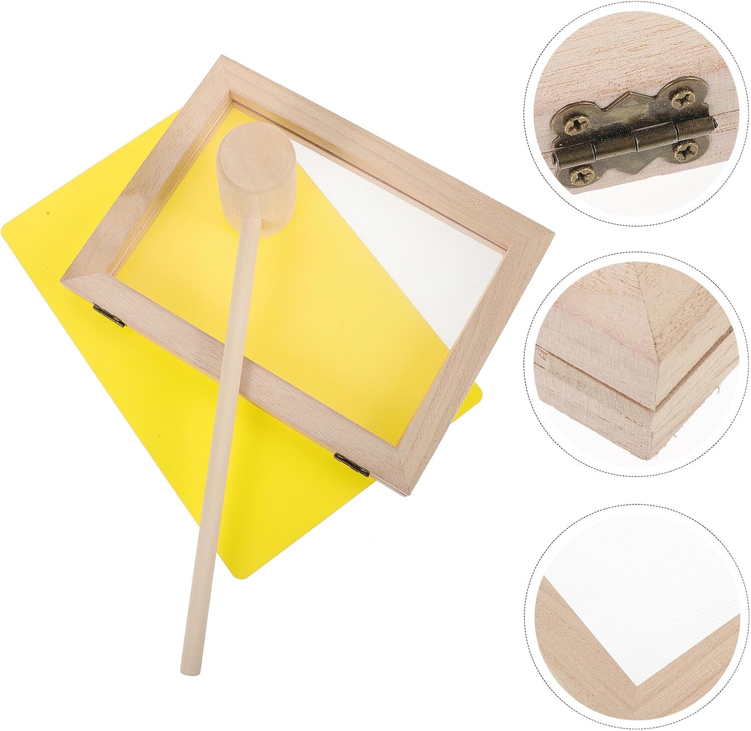 QUMIIRITY Wooden Paper Making Frame and Screen Set for DIY Crafts, A5 Size, Paulownia Wood with Hammer, Bark Beating Pad, Educational Handicraft for Classroom and Home Use