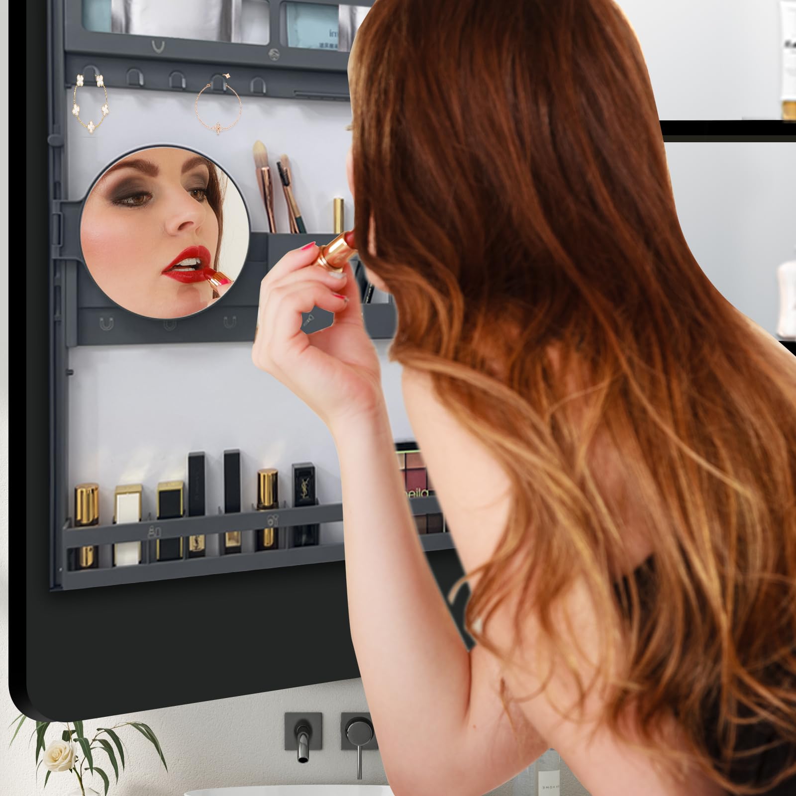 Medicine Cabinet Mirror, Black Metal Framed Recessed Bathroom Medicine Cabinet with Vanity Mirror,Bathroom Cabinet with Mirror 20x30 Inch,Back Door with Organizer Shelves