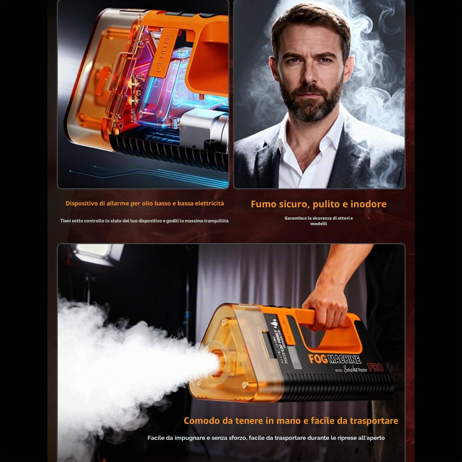 LENSGO Smoke Master PRO 40-100W Macchina per la nebbia portatile regolabile con funzione di ricarica rapida di tipo C, mini macchina per la nebbia ricaricabile per fotografia, video, palcoscenico