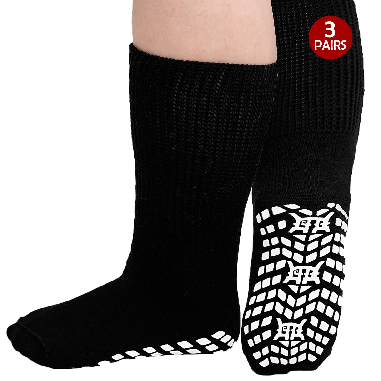 ZFSOCK Diabetiker Socken Herren Damen: ABS Stoppersocken Griffen Diabetikersocken Ohne Gummibund Rutschfeste Noppen Extra Weite Antirutschsocken Baumwolle Ohne Gummi Socken Komfortbund 3 Paar 39-46