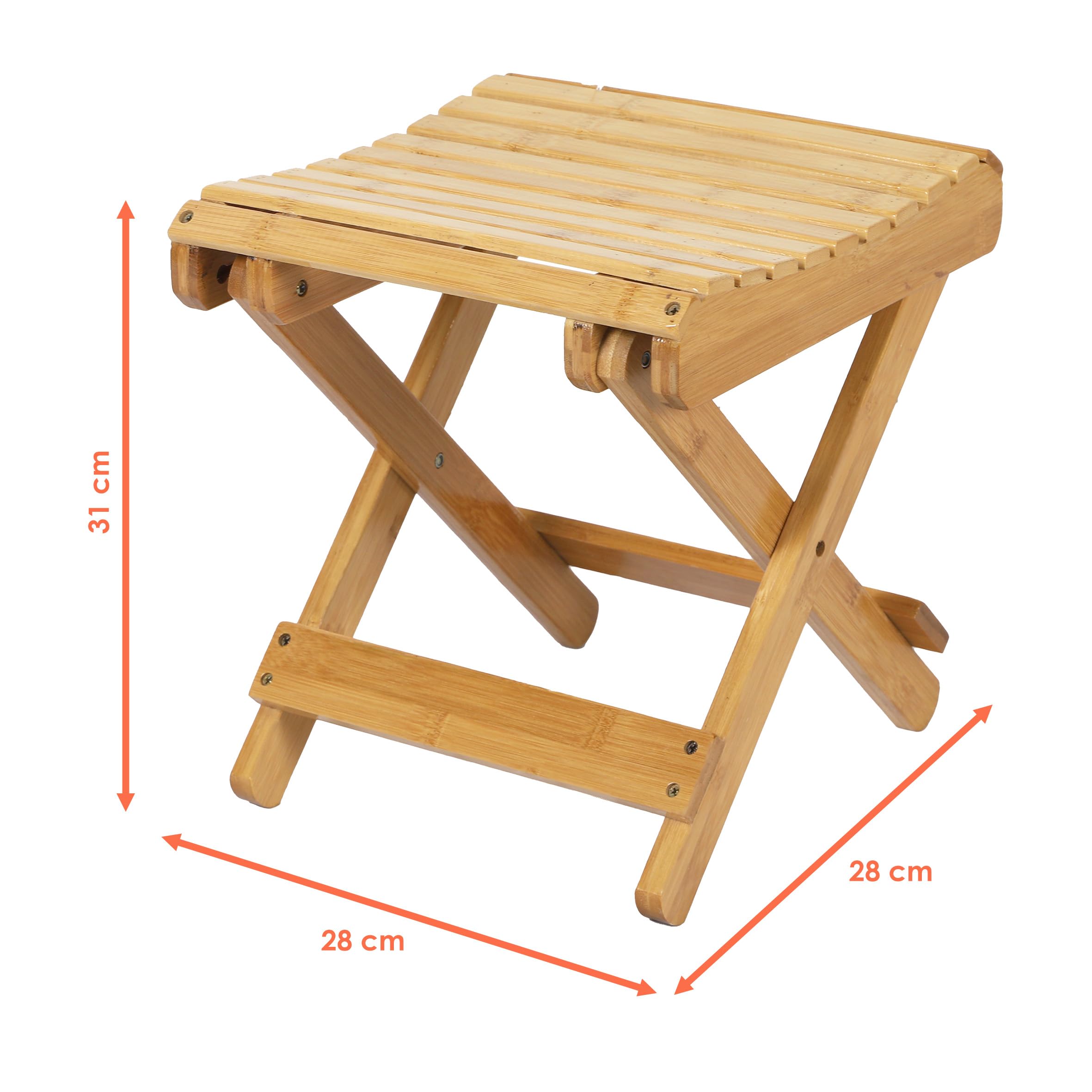 Spetebo Sgabello pieghevole in bambù naturale, rettangolare, 28 x 28 cm, in legno, pieghevole, universale, per cucina, bagno, corridoio