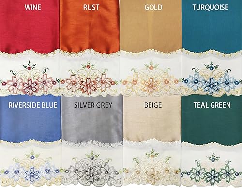 Miniatura 4 de GOHD - Juego de cortinas de cocina con diseño floral, cenefa y nivel. Bonito bordado floral a juego en el borde con cortes (beige)