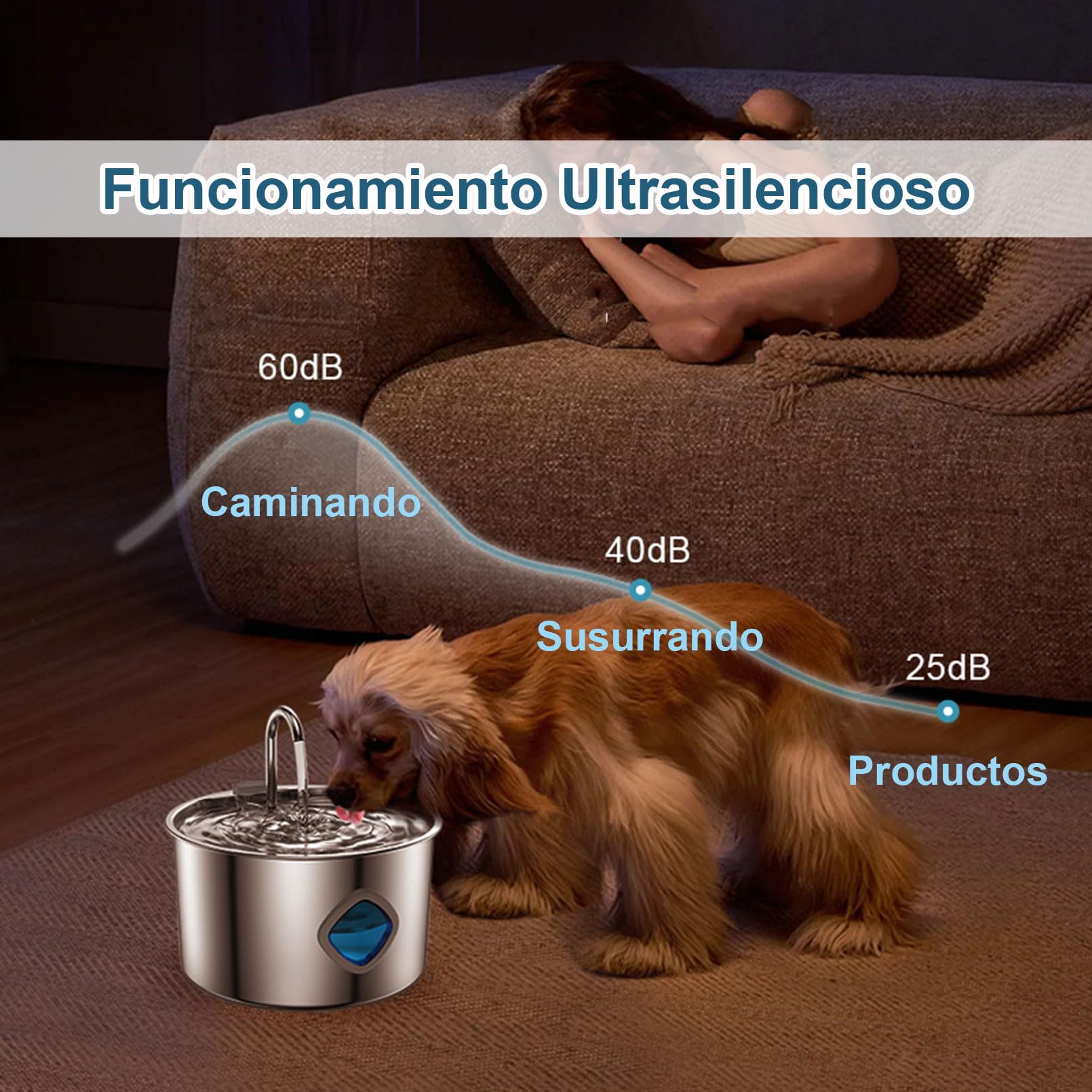 Cat Vitalis Fuente De Agua para Gatos, Fuente De Agua Gatos, 3.2L Acero Inoxidable, Automática Y Silenciosa De Gran (1PC Filtro de algodón)