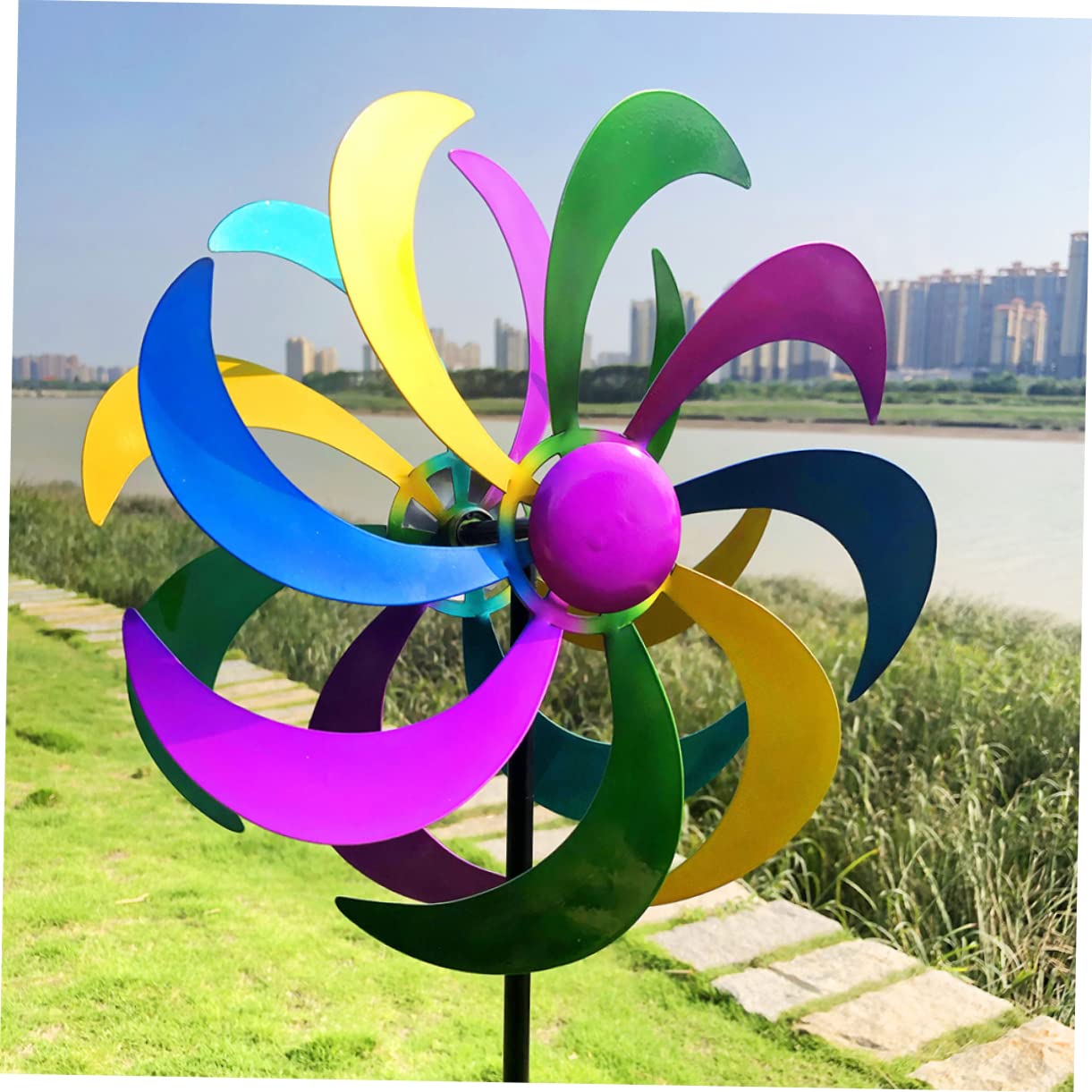 Sosoport Buntes Windmühlenspielzeug 1stück aus Eisen für Garten und Hof | Regenbogen Deko, Schöne Optik, Lebendige Farben, Festliche Stimmung, Outdoor Stake