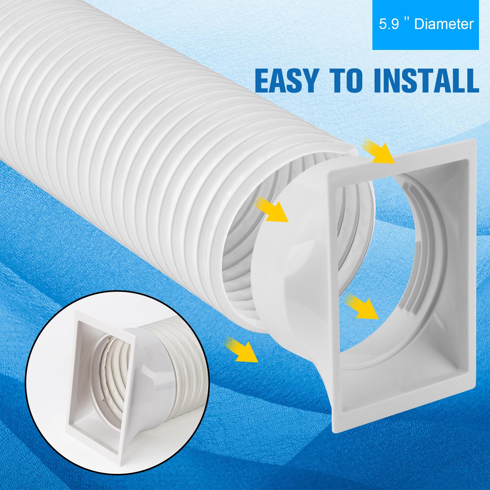 Kit de manguera de aire acondicionado portátil de 5.9 pulgadas de diámetro y 59 pulgadas de longitud, manguera de CA universal con adaptador, manguera de escape flexible y conector de tubo de
