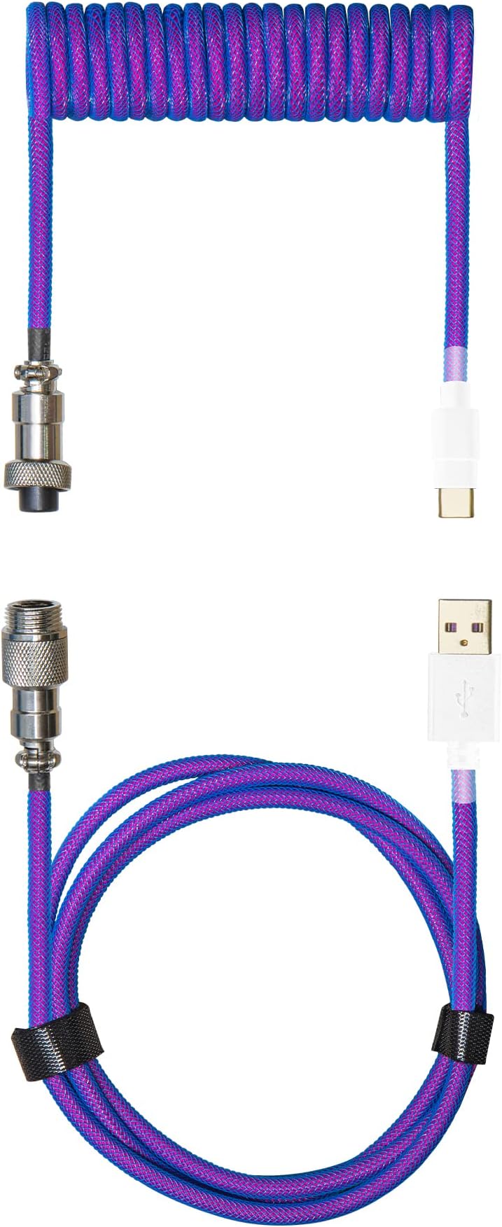Cooler Master Coiled Cable Thunderstorm Blue-Purple with Detachable Metal Aviator Connector, Flexible Reinforced-Braided Nylon Cable, USB-A to USB Type-C Keyboards (KB-CLZ1)