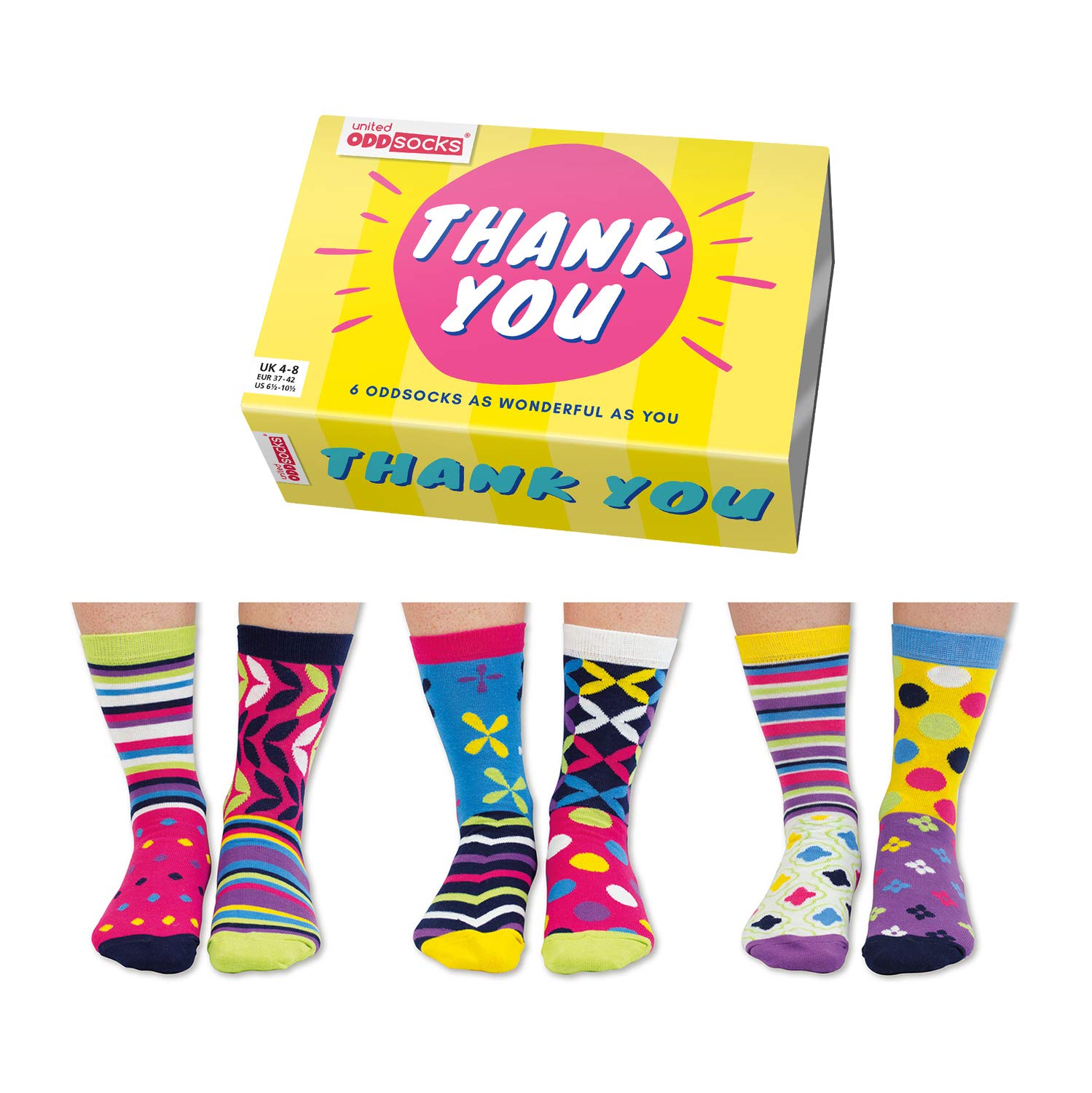 United Oddsocks Women's Multicolor Thank You Box Of 6 Oddsocks - Uk 4-8 Eur 37-42 Us 6.5-10.5