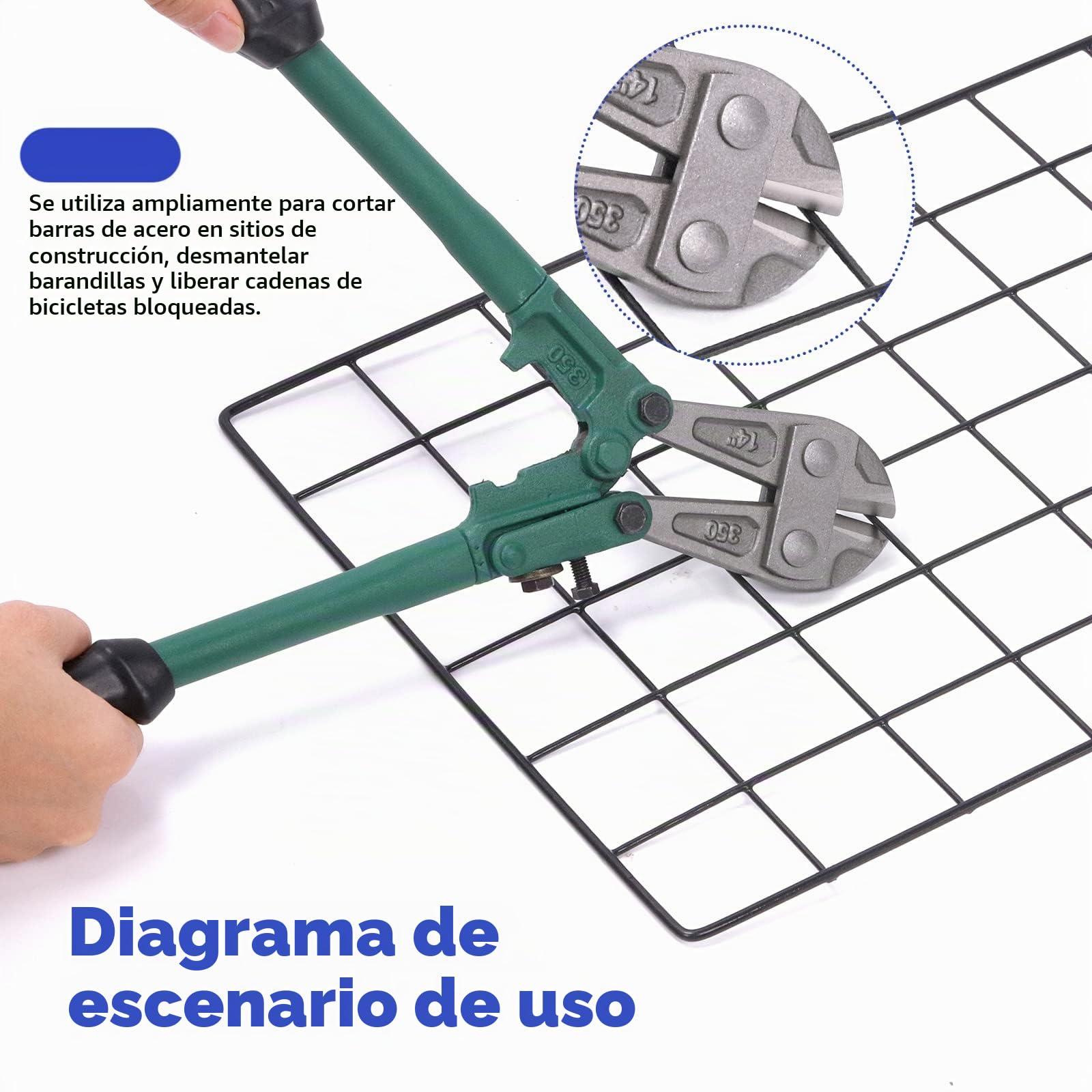 Glarks Cortador de pernos de 14 pulgadas/355 mm, cortador de cables de alambre resistente, con mango antideslizante suave para cortar metal suave, pernos, varillas de tornillo, remaches y cadena