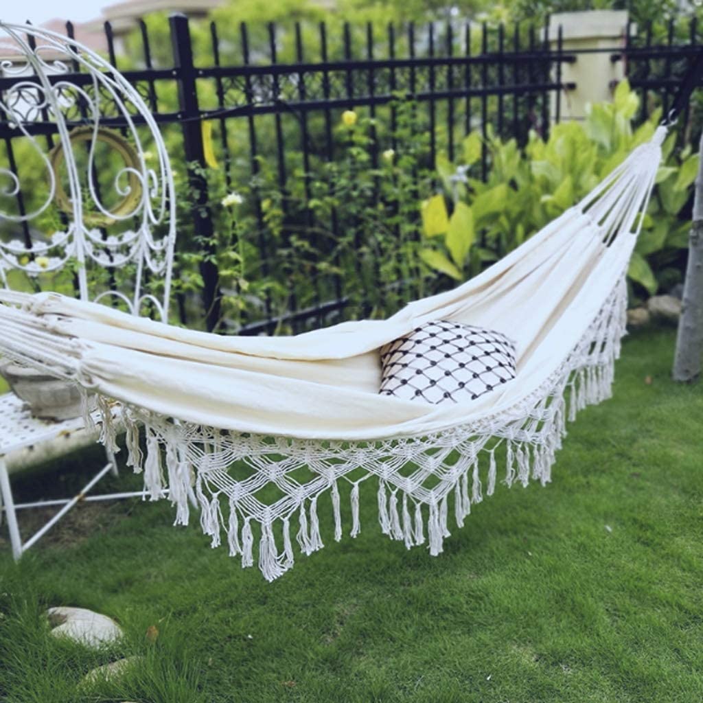 Camping Hamaca Columpio De Tela Algodón para Patio, Porche, Jardín, Trasero, Uso En Interiores Y Exteriores, Borla Hamac Hamaca Portátil