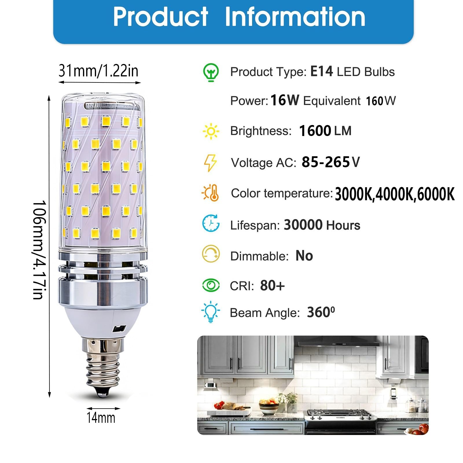 Lampadina LED E14 16W Equivalente 160W Senza Sfarfallio 1600LM A Risparmio Energetico (CRI>80) Non Dimmerabile Per Lampadario Plafoniera Lampada da Tavolo(Natural White 4000K,10 Pack)