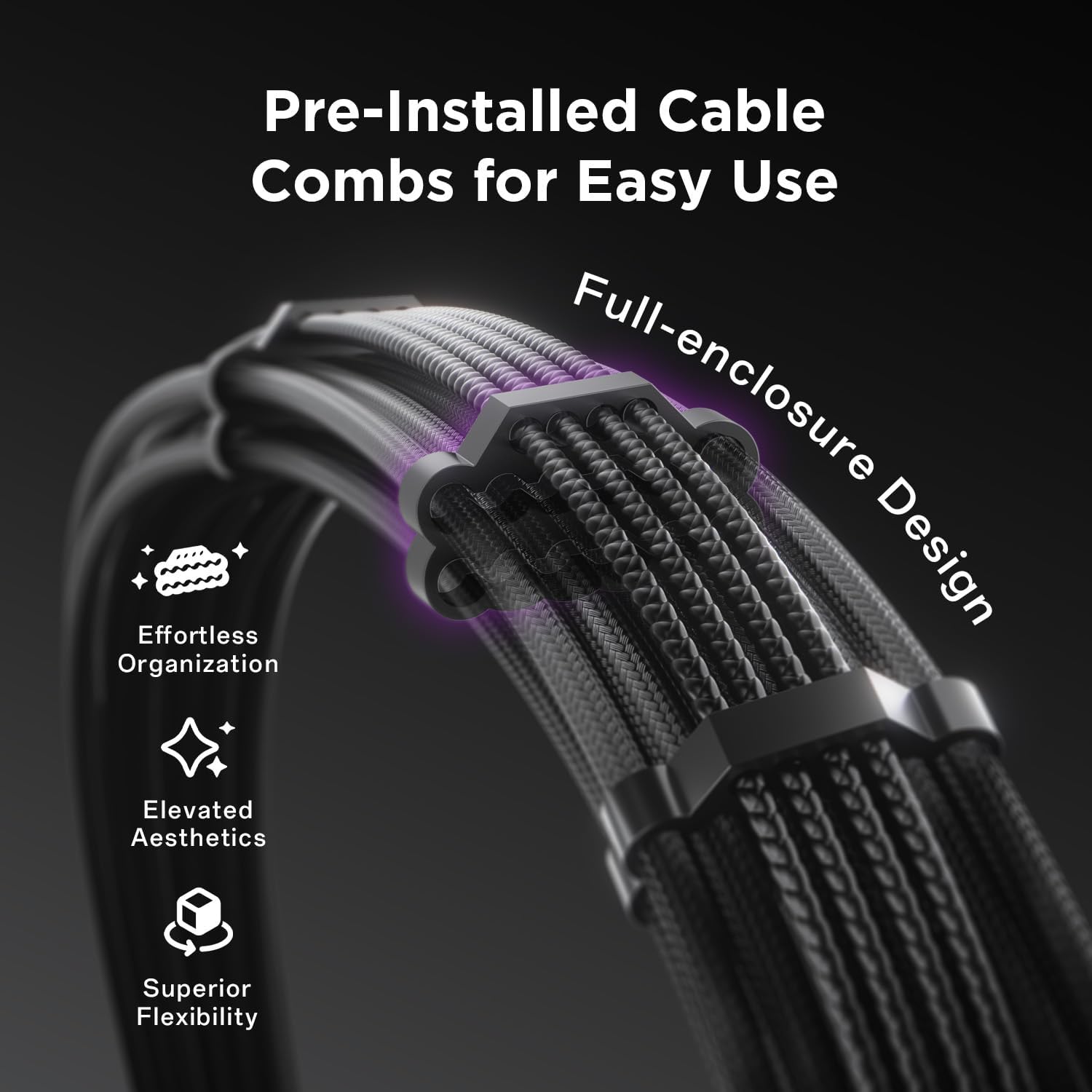 AsiaHorse 12VHPWR PSU Extension Cable Kit for RTX 50/40 Series, 16AWG Pcie 5.0 Cable Extension Kit Soft Braided 16PIN to 16PIN Cable Kit, 24pin ATX /4+4pin EPS /12+4pin 30CM