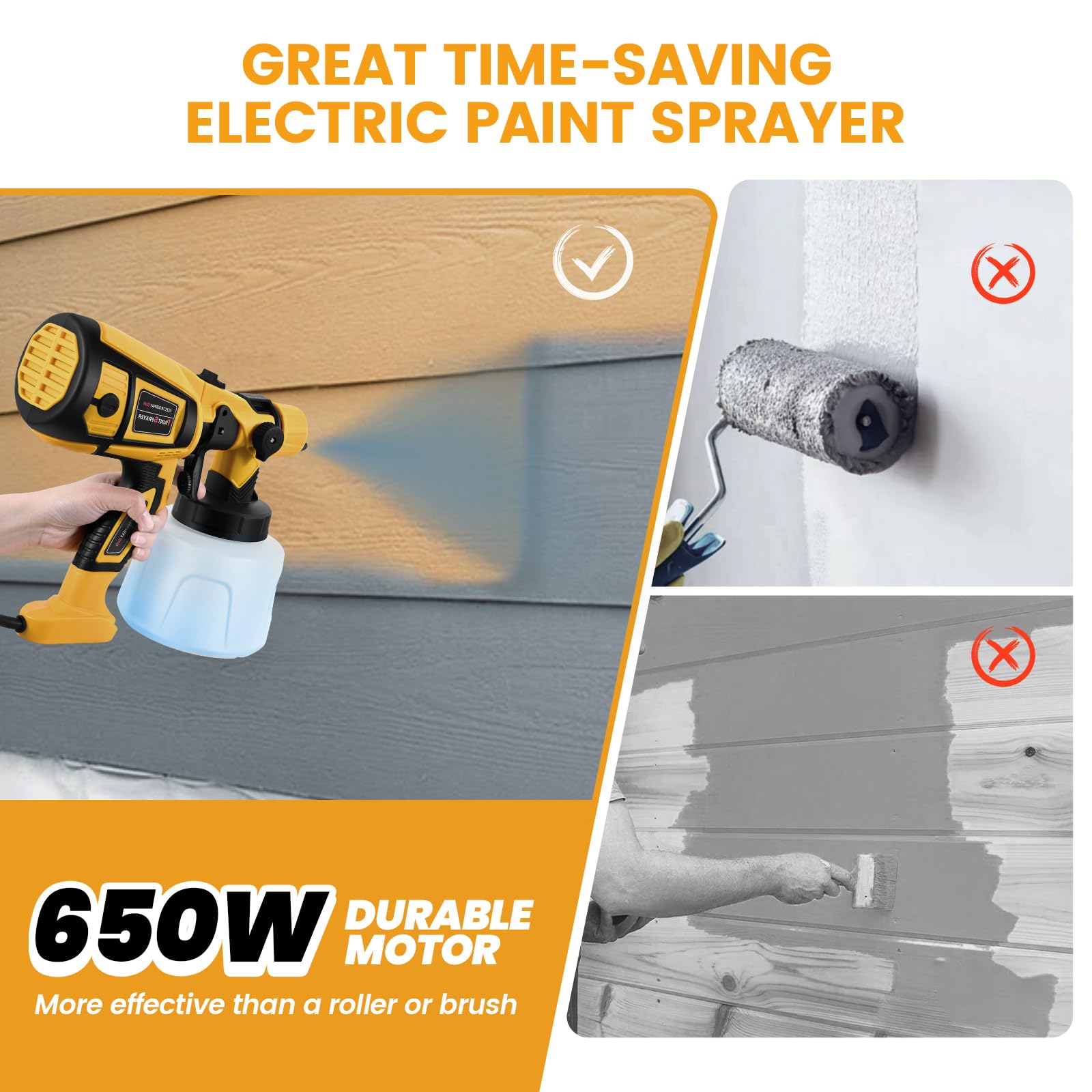 Pistolet a Peinture, 800W Pistolet a Peinture Electrique, 1400ml HVLP Pistolet Peindre avec 5 Buses et 3 Motifs, pour Meubles, Armoires, Clôture, Plafonds, Murs, Porte, Jaune