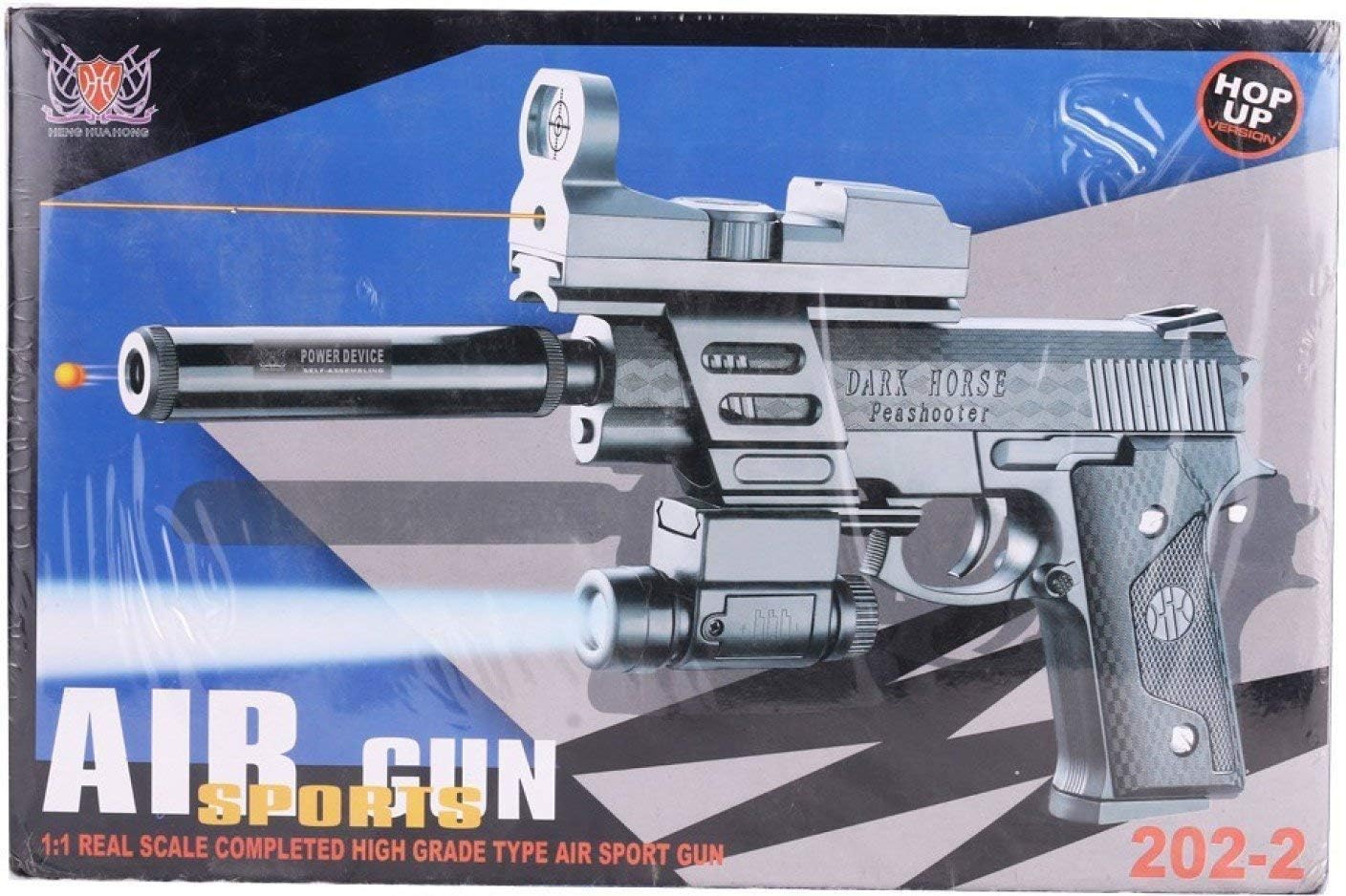 Trade Globe AIR Sports 202 - 2 - Gun with Laser and Torch - Action Toy Full Set with Bullet, Laser, Screw Driver, Silencer and Sun Glass (Black)