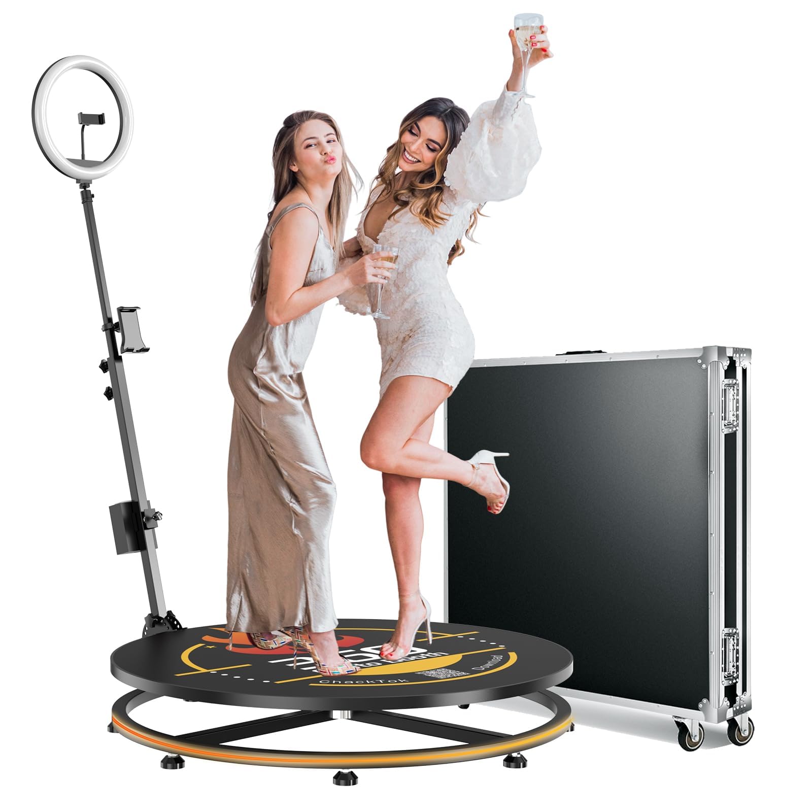 MWE 360 Photo Booth Machine with Flightcase, Logo Customisation, Software Remote Control, Automatic 360 Spin, for 2-3 People to Stand on, Suitable for Parties, Weddings, Rentals (26.8"-CD)
