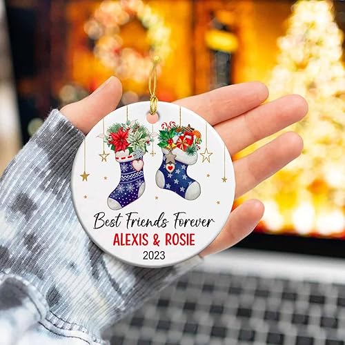 Miniatura 3 de Adorno personalizado para mejores amigos para siempre, nombres personalizados y Año BFF, vacaciones de Navidad, calcetines de amigos, adorno de