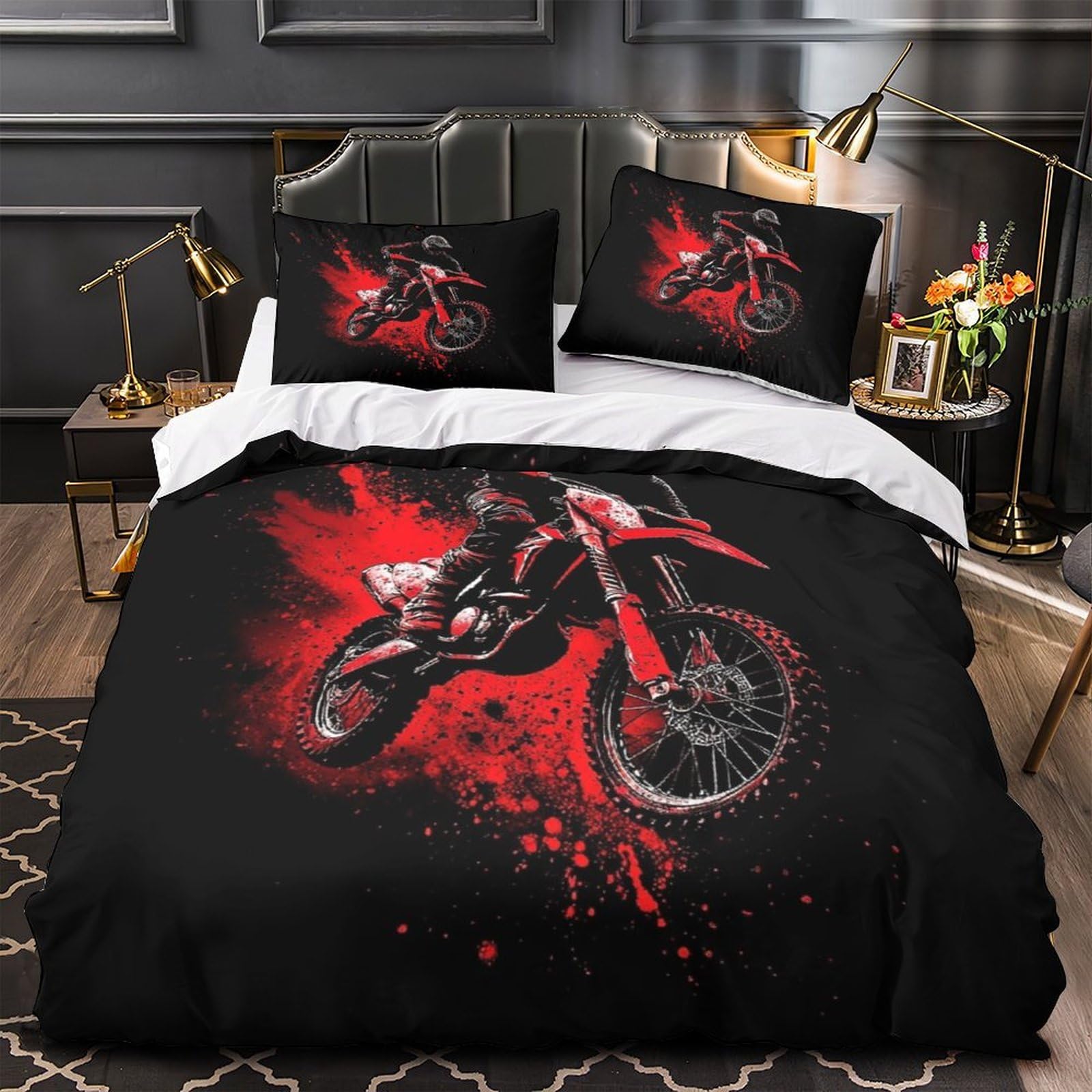 Housse de couette motocross 140x200 parure de lit microfibre avec fermeture éclair pour ado