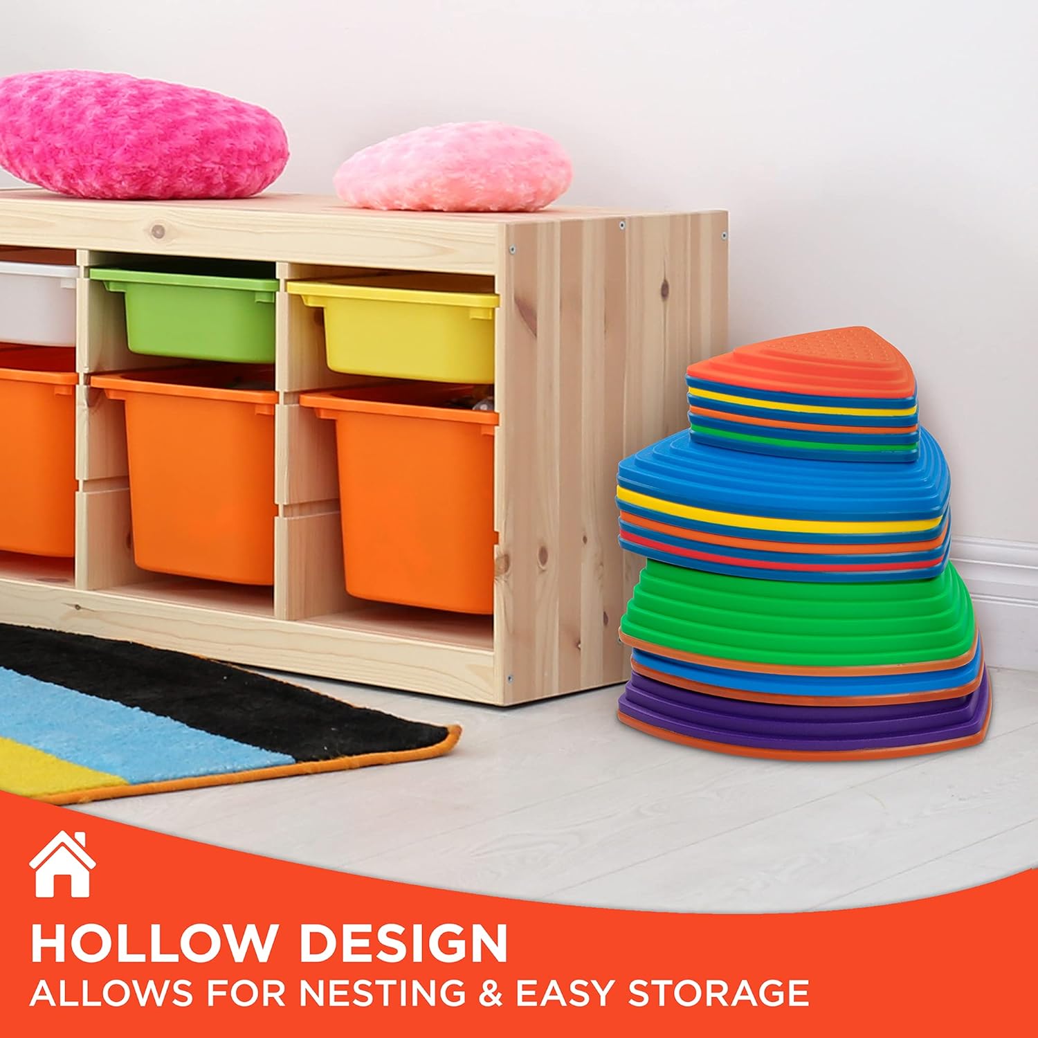 SUNNY & FUN 11pc Premium Balance Stepping Stones for Kids w/Non-Slip Full Rubberized Bottom | Indoor & Outdoor River Stones, 4 Varying Sizes & Steepness Improves Coordination & Strength | Max 220 Lbs : Patio, Lawn & Garden