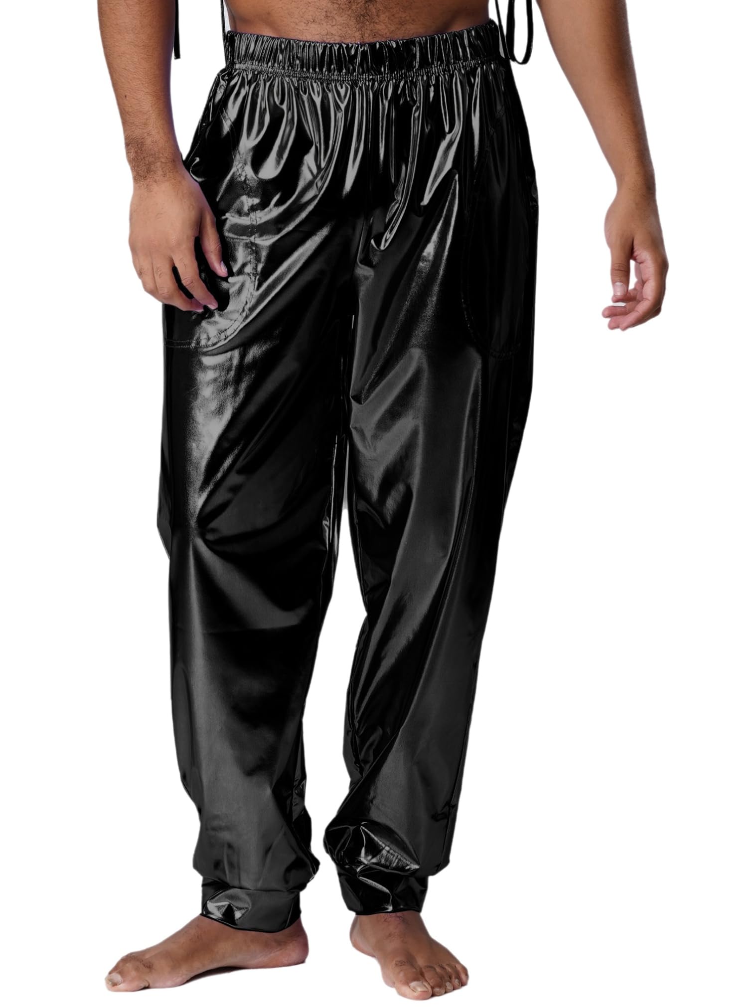 JEATHA Pantalones Deportivos Metálicos Brillantes para Hombre Pantalones De Cuero De Discoteca De Los Años 80 Ropa De Baile Moderno